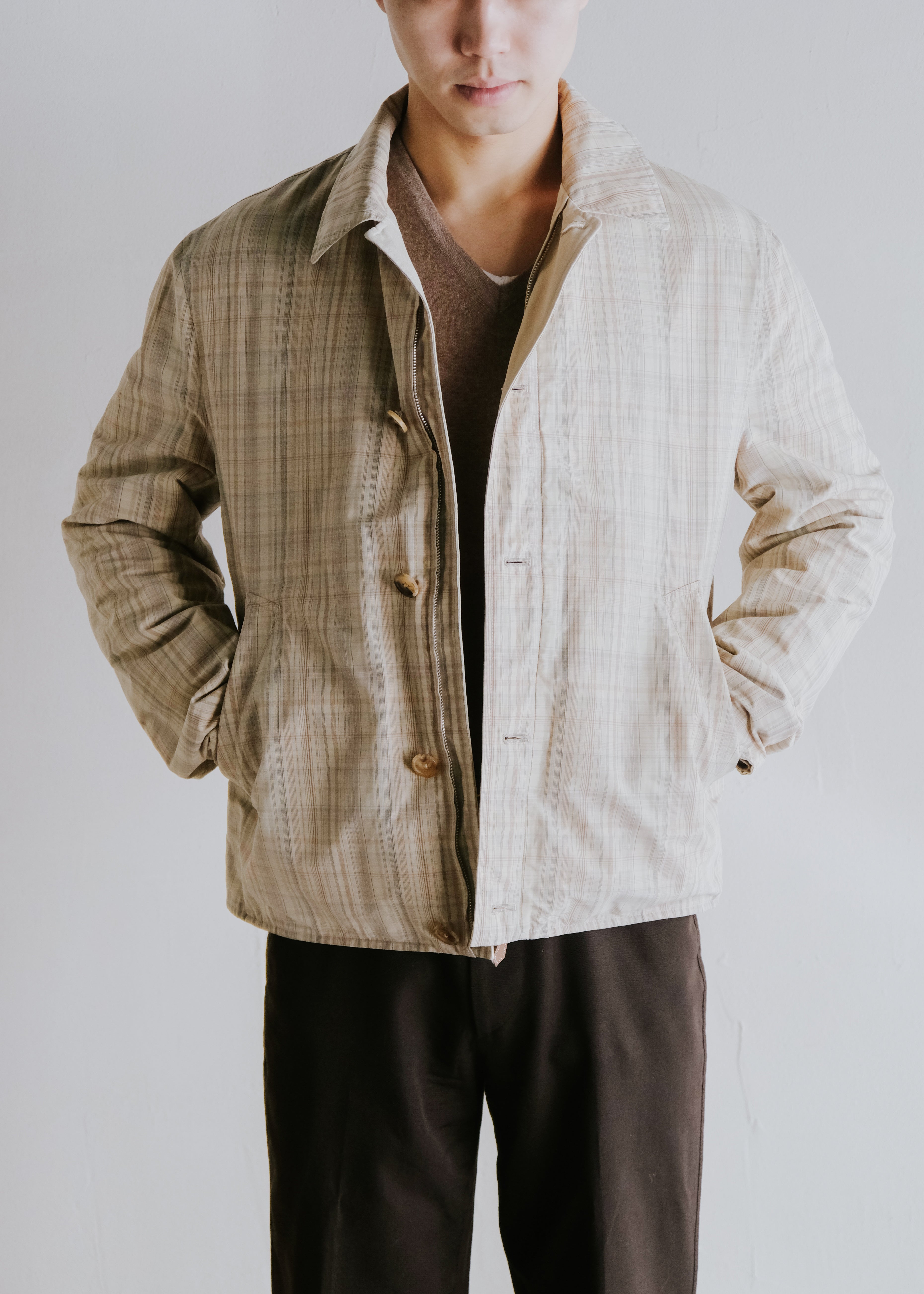00's- HERMÈS fly front reversible drizzle type jacket