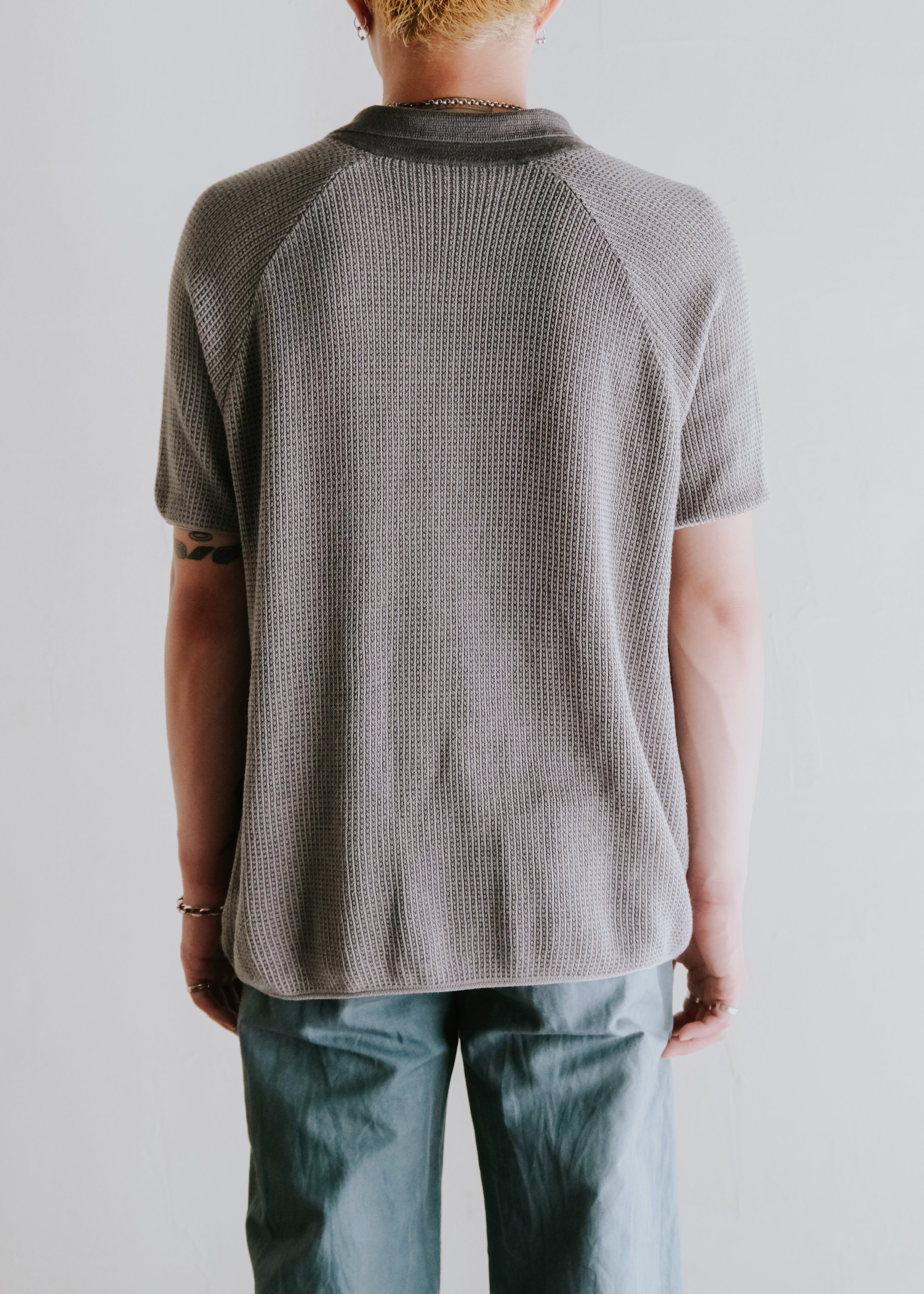 90-00's EMPORIO ARMANI micro waffle knit skipper polo