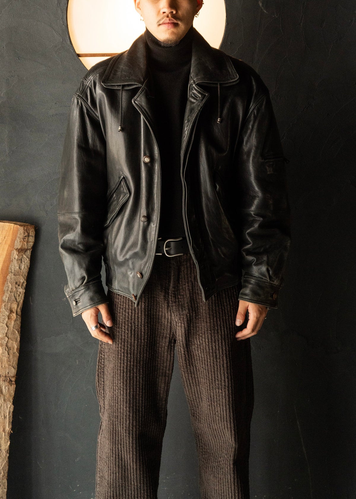 80-90's RUFFO fly front hooded leather blouson