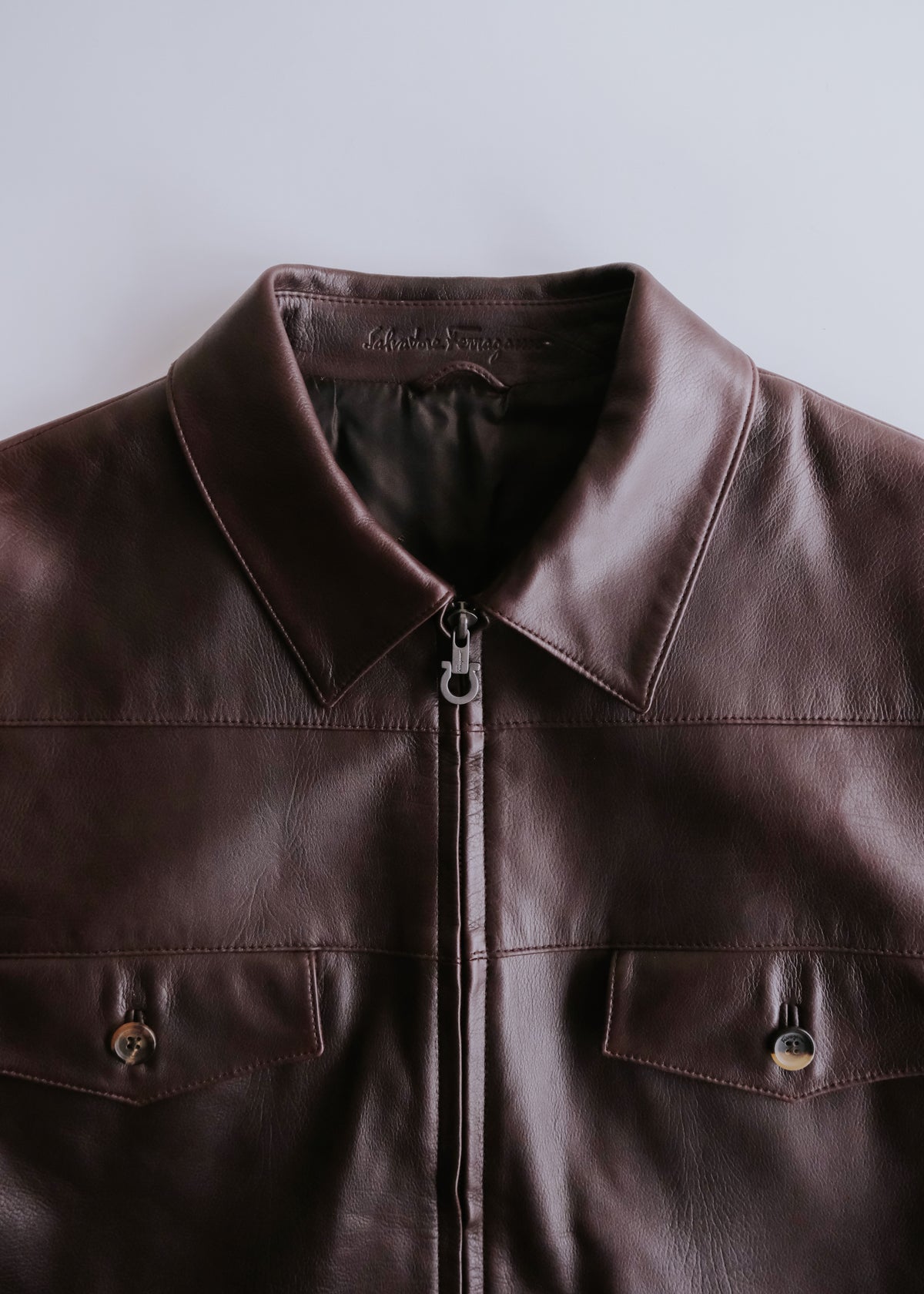 90-00's Salvatore Ferragamo 4 pockets zip up leather blouson
