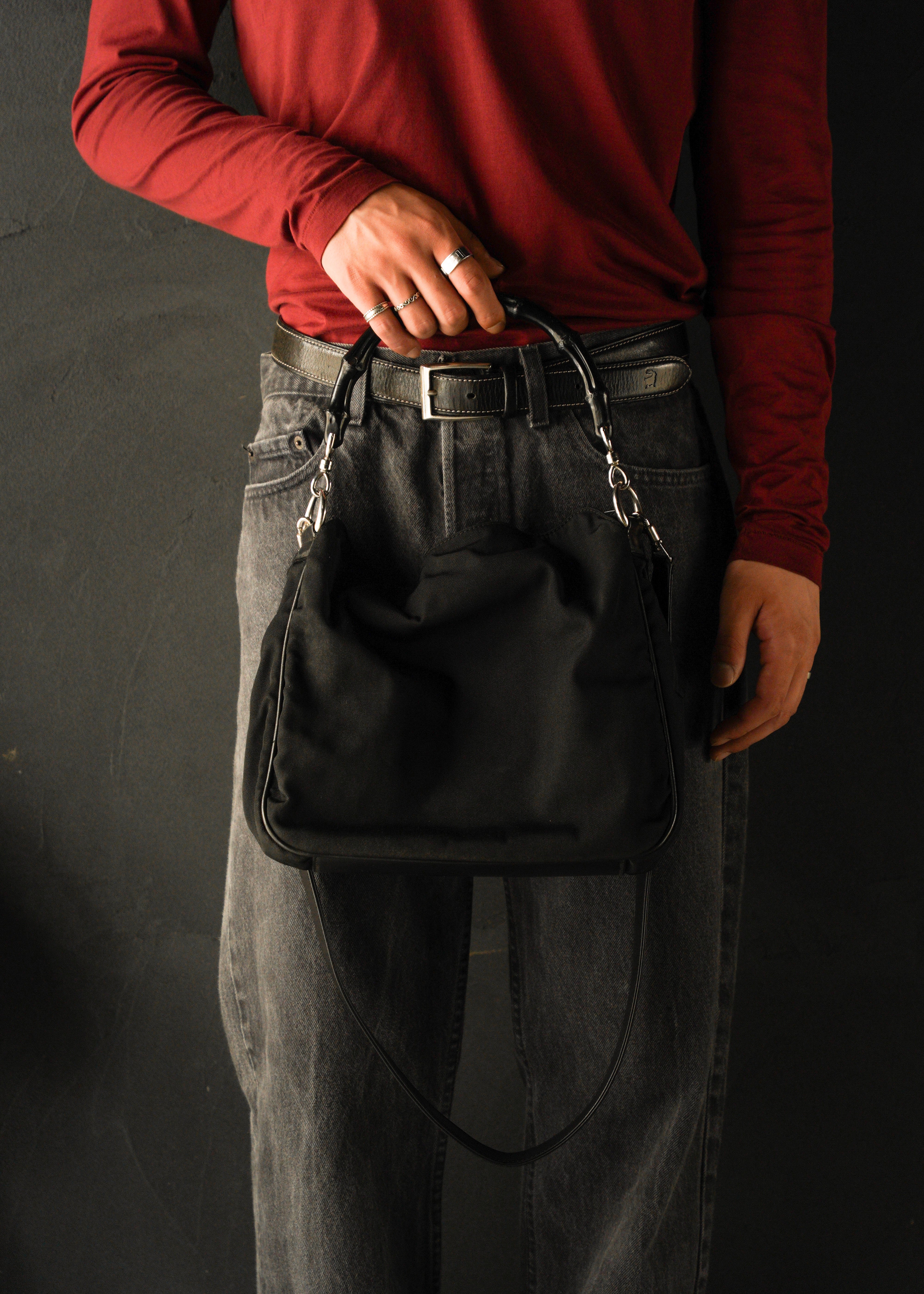 90-00’s GUCCI bamboo handle nylon 2 way shoulder bag