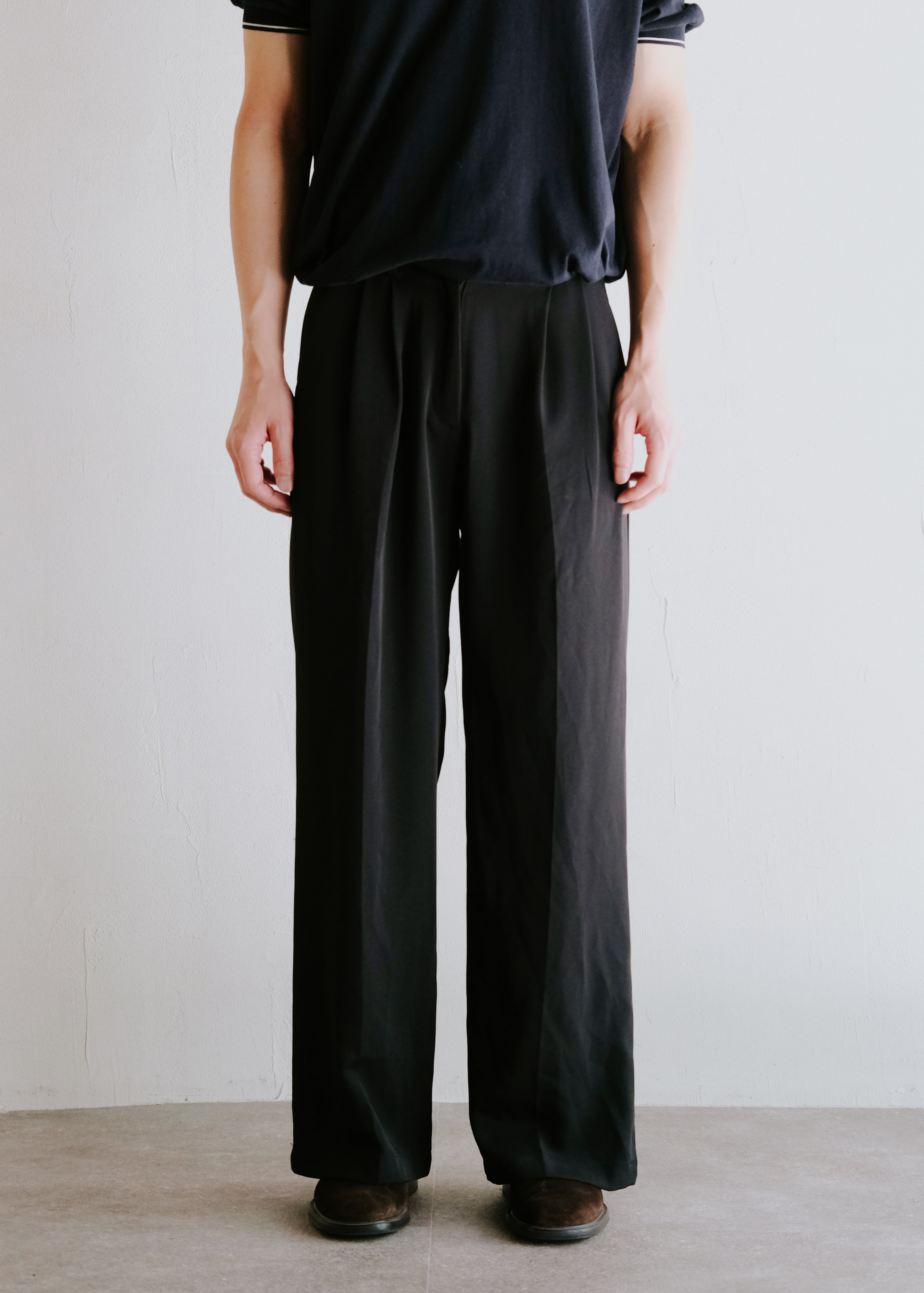 two tucked center crease wide straight slacks