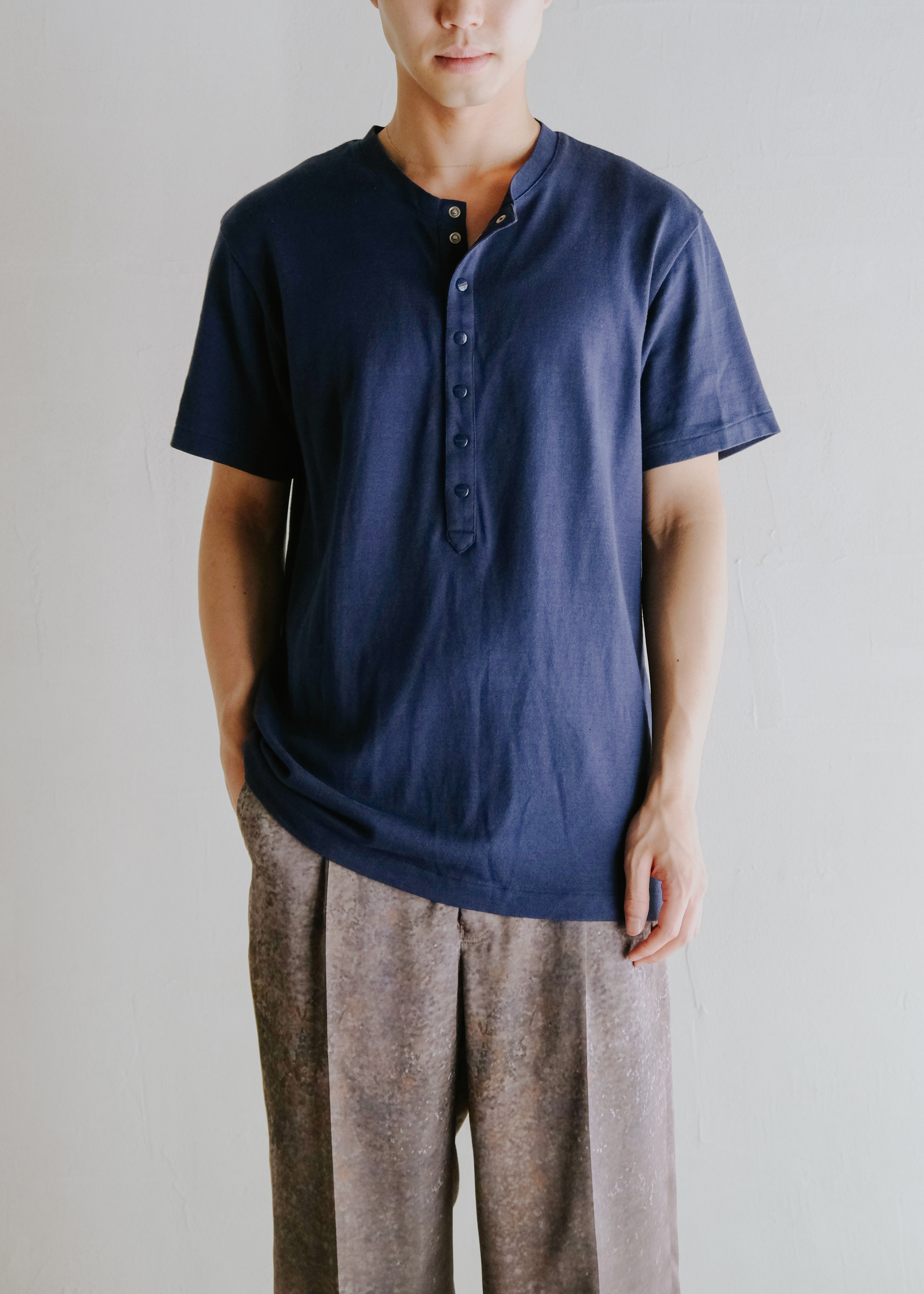 Y‘s for men 14SS multiple snap button cotton henry neck shirt