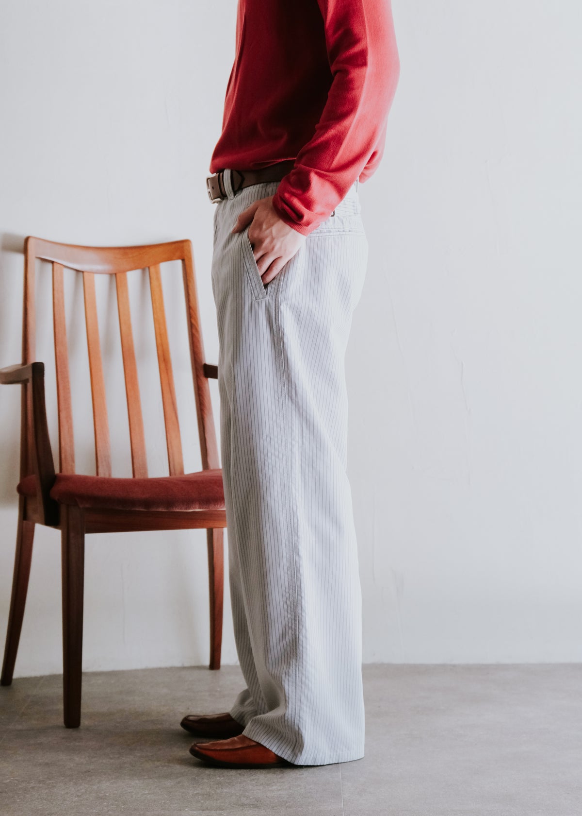 00's EMPORIO ARMANI striped wide buggy modal trousers