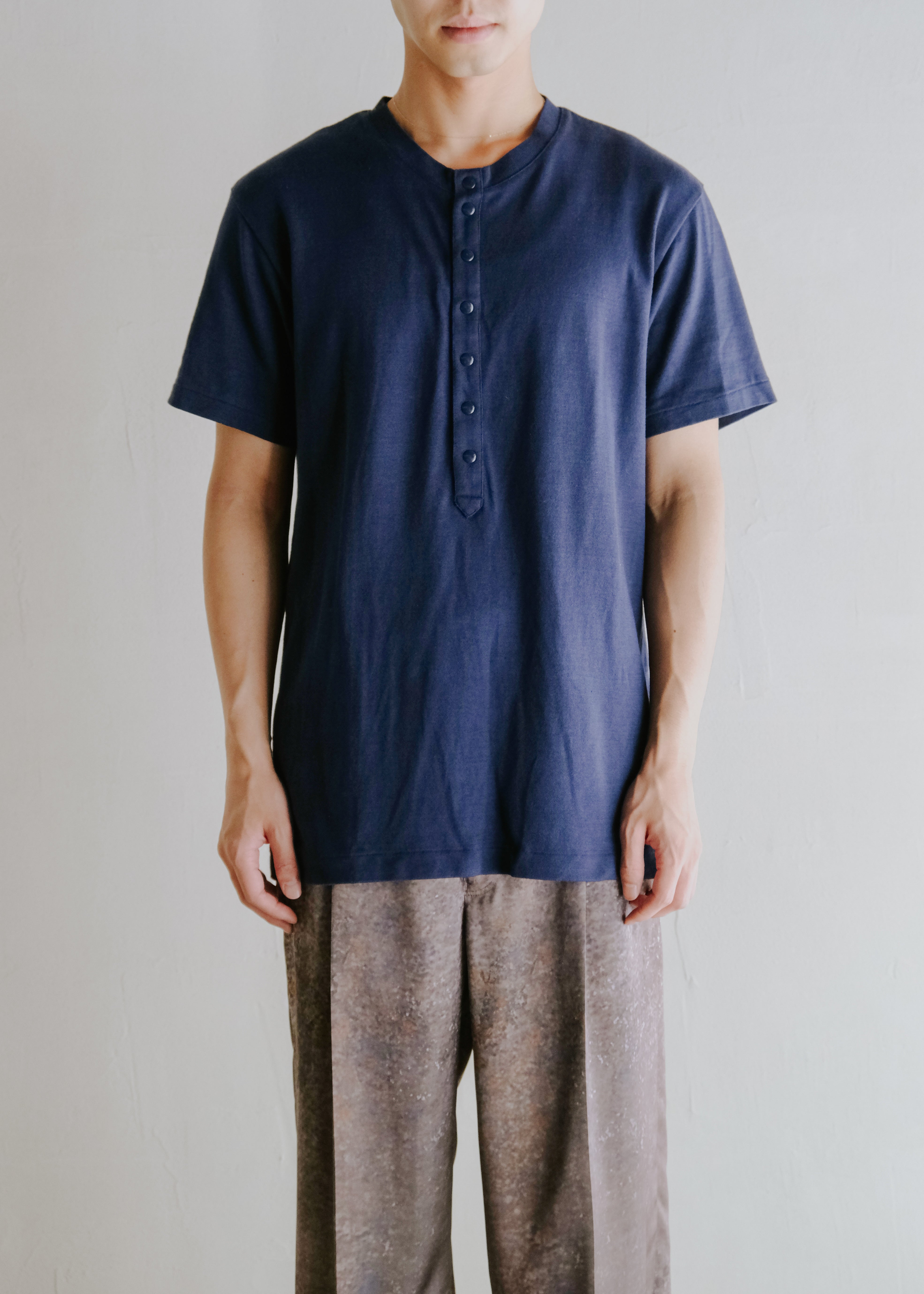 Y‘s for men 14SS multiple snap button cotton henry neck shirt