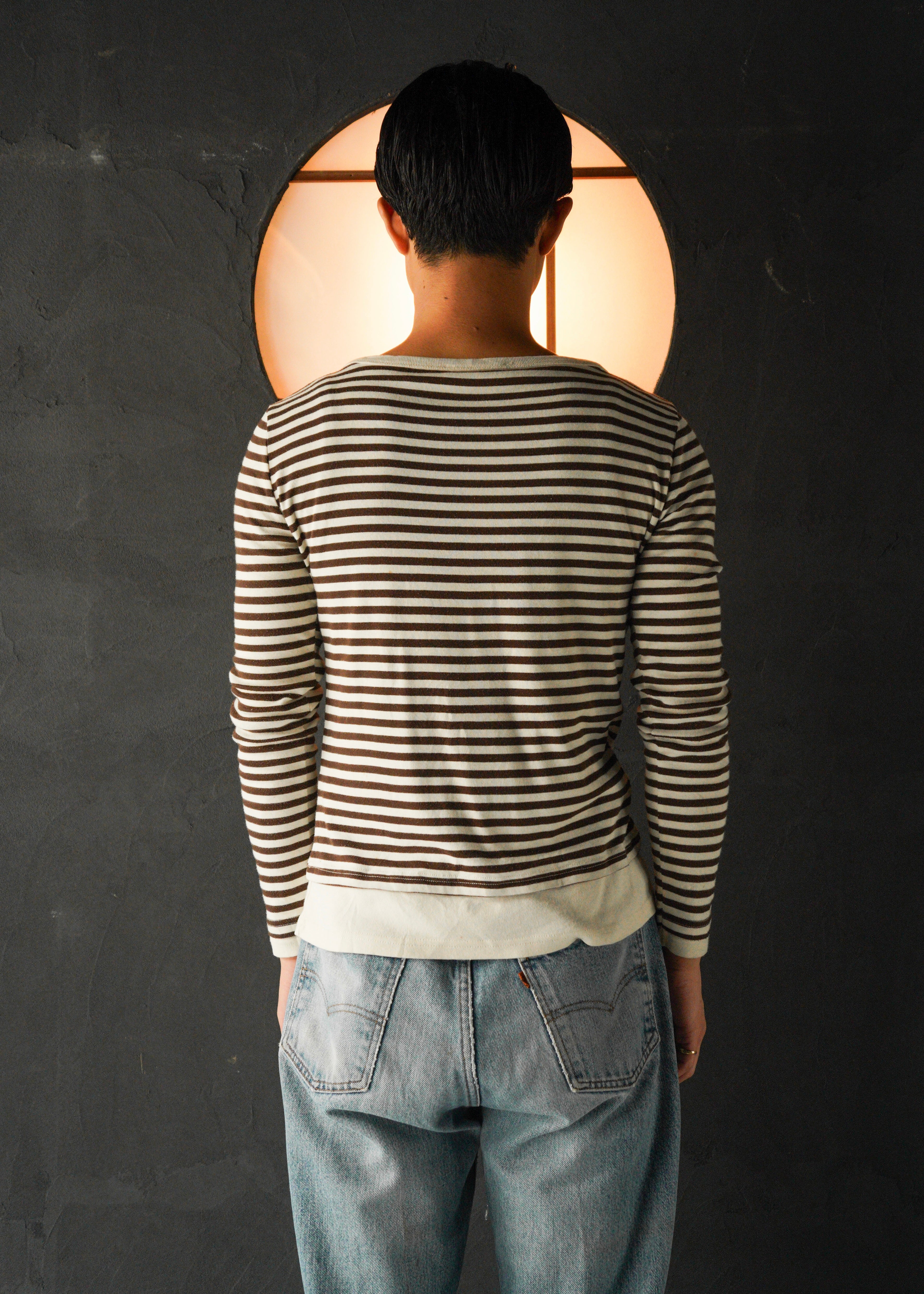 Round neck border long sleeve T-Shirt