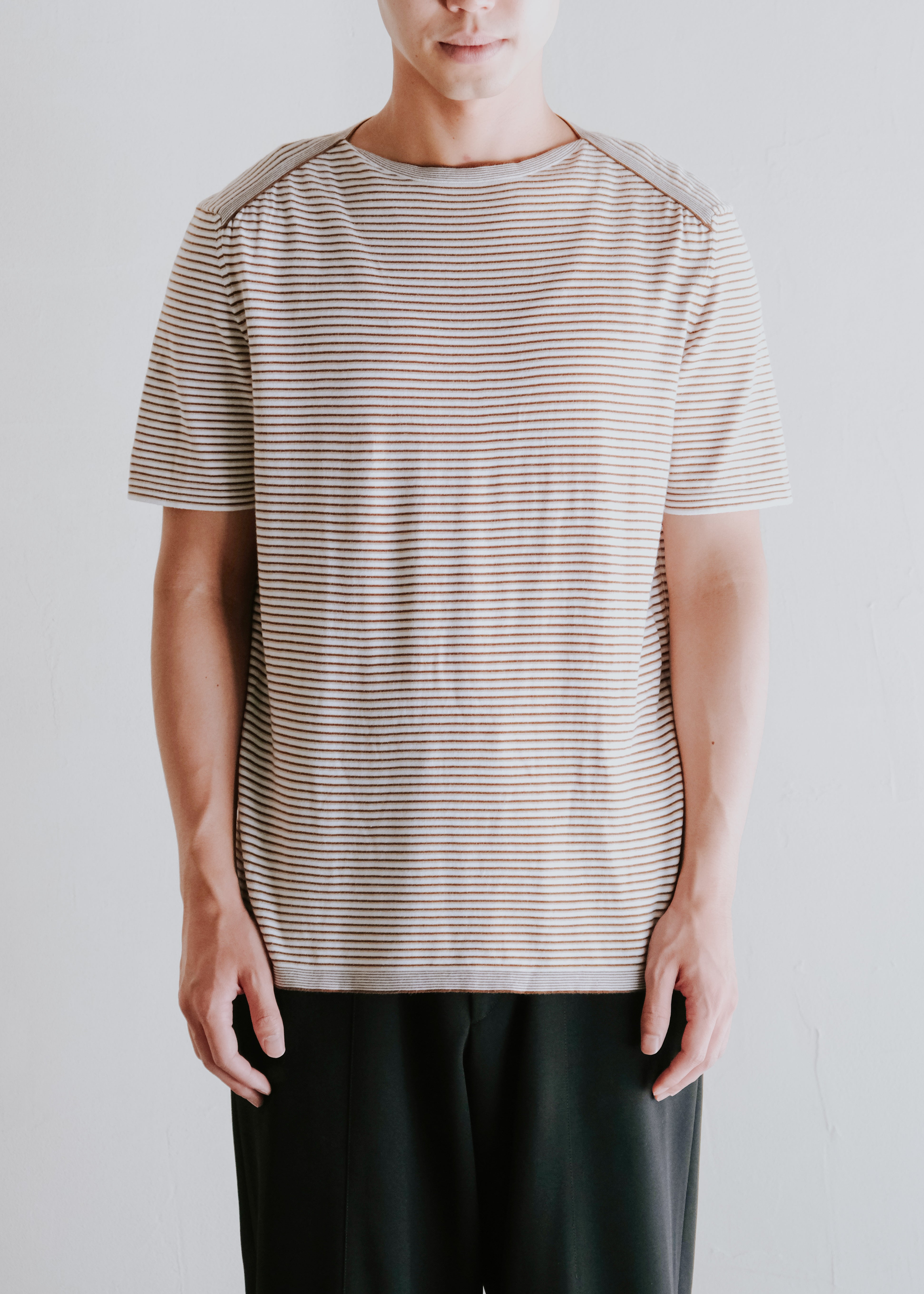 00's HERMÈS boat neck stripe knit T shirt