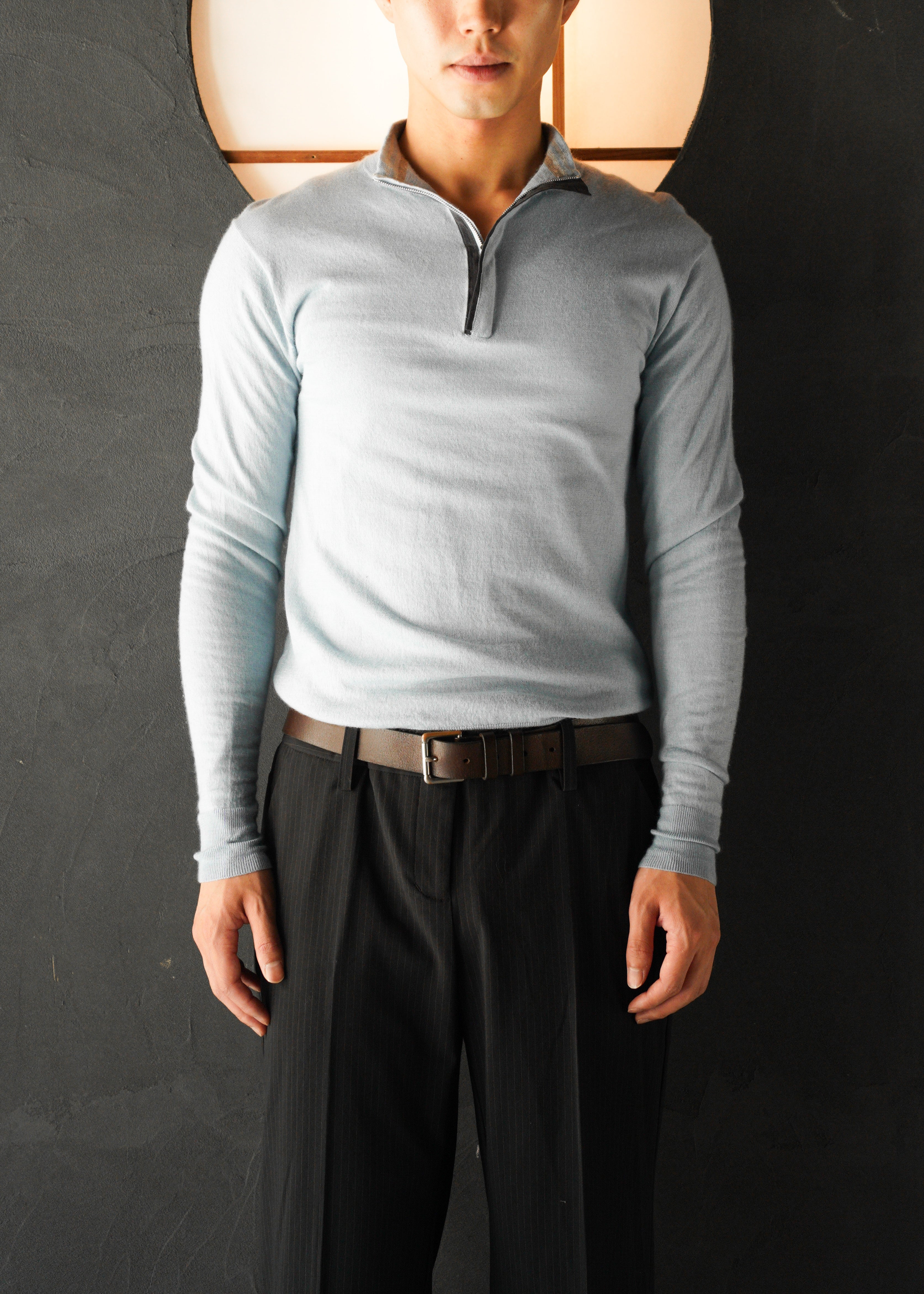 Cashmere blend half zip silk knit