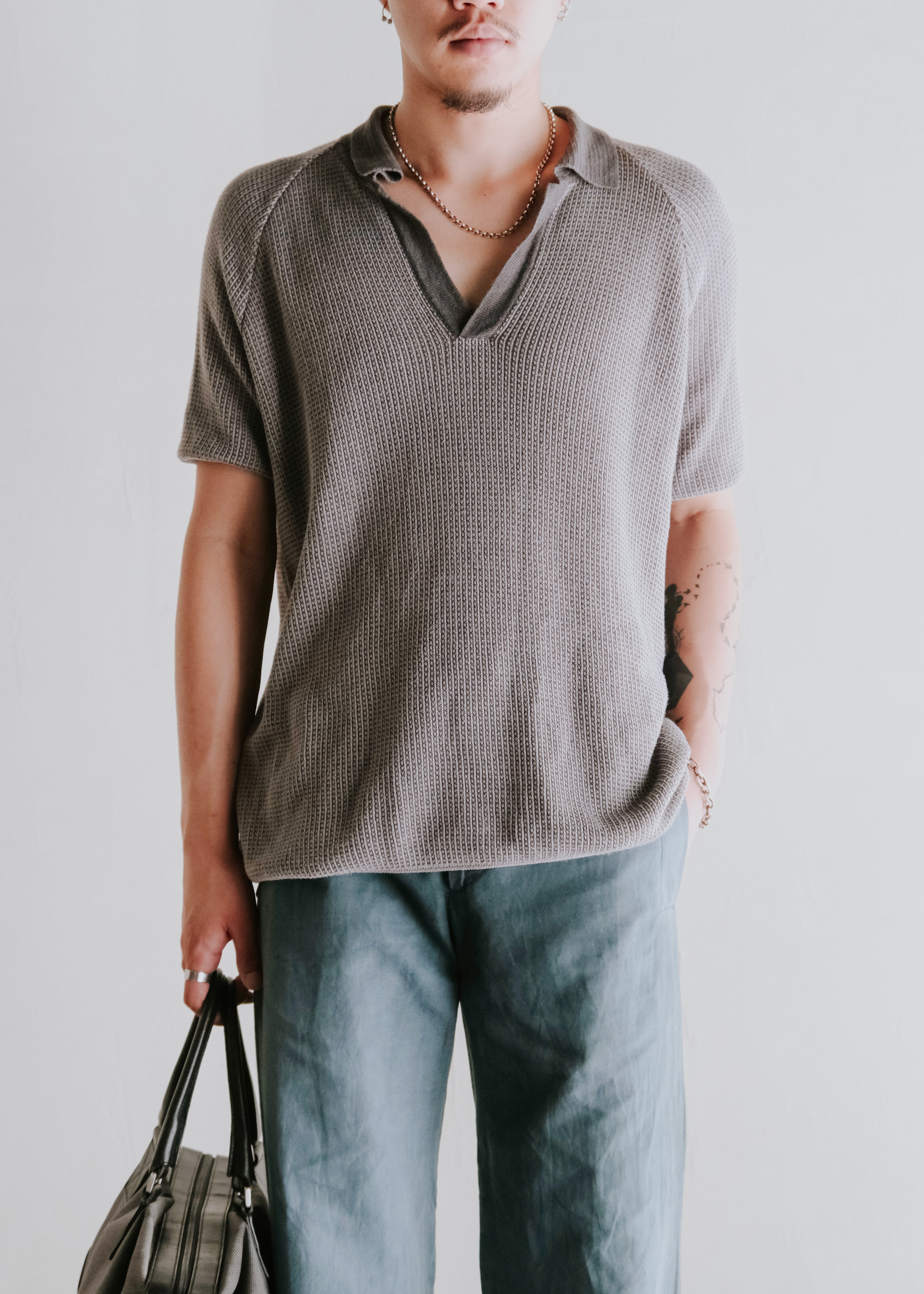 90-00's EMPORIO ARMANI micro waffle knit skipper polo