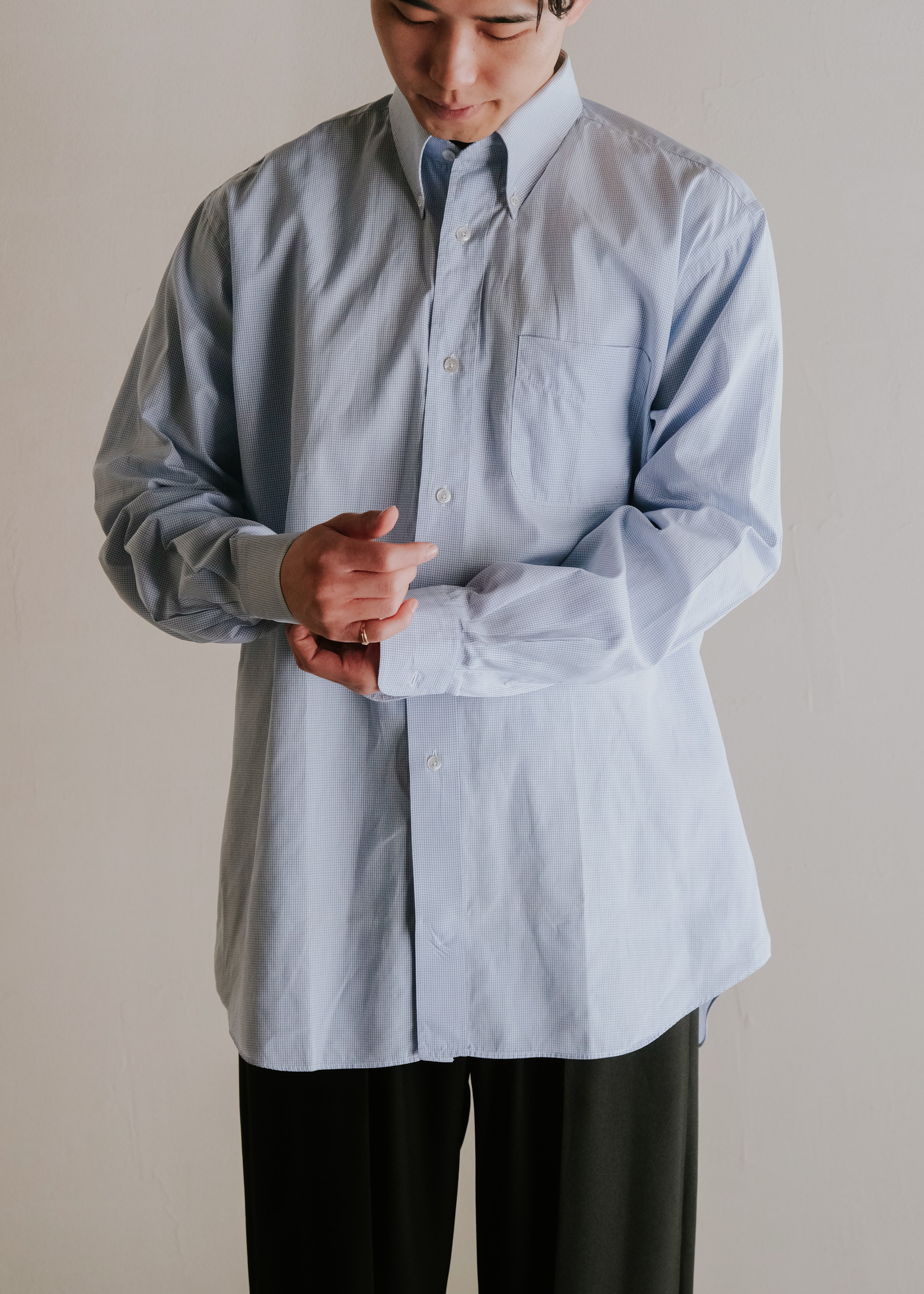 HERMÈS エルメス 90年代 グラフチェック ボタンダウン シャツ 長袖 フランス製 ヴィンテージ メンズ