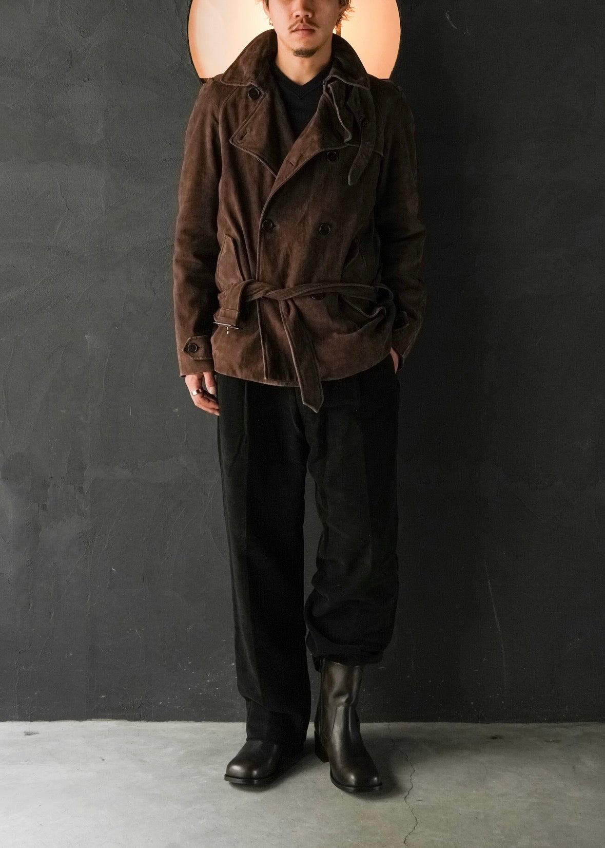 HELMUT LANG 05AW suede double breasted belted coat