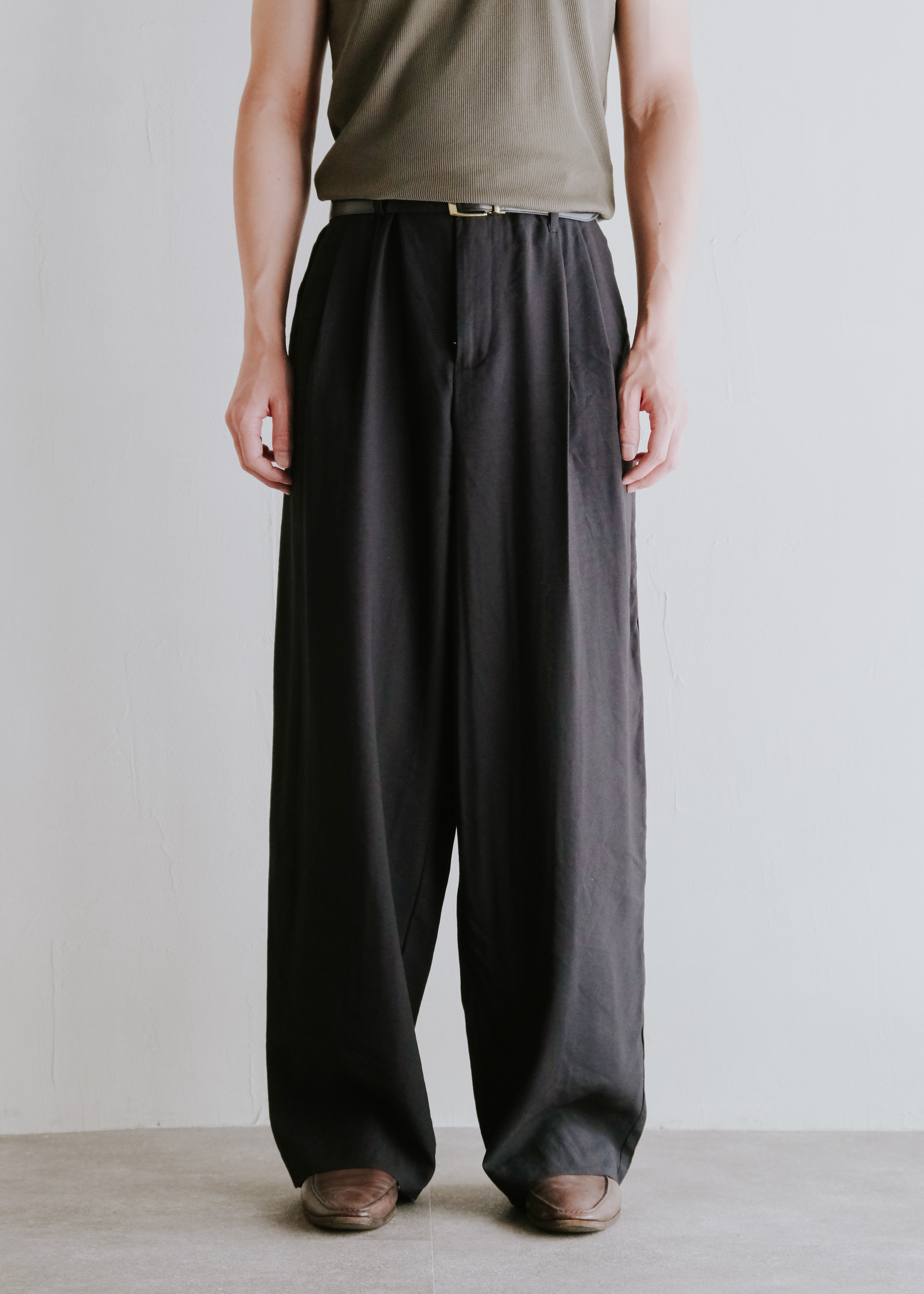 two tucked rayon slacks