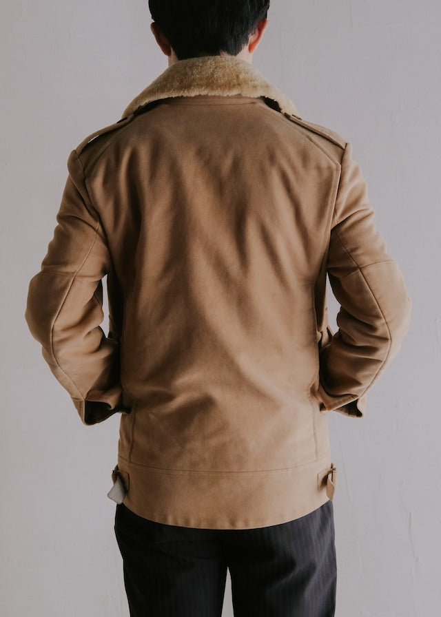 00's A.P.C. detachable boa stand collar moleskin blouson