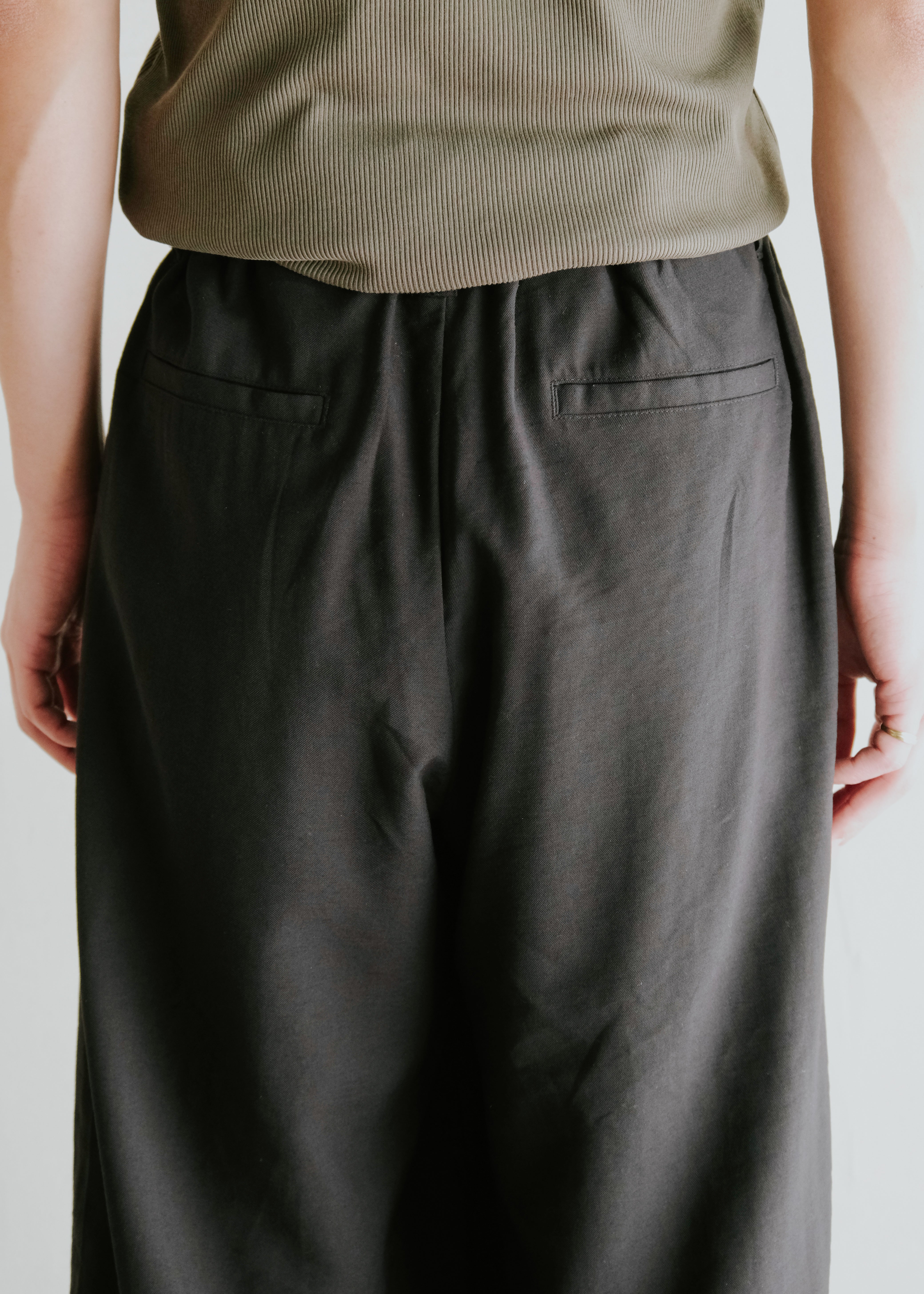 two tucked rayon slacks