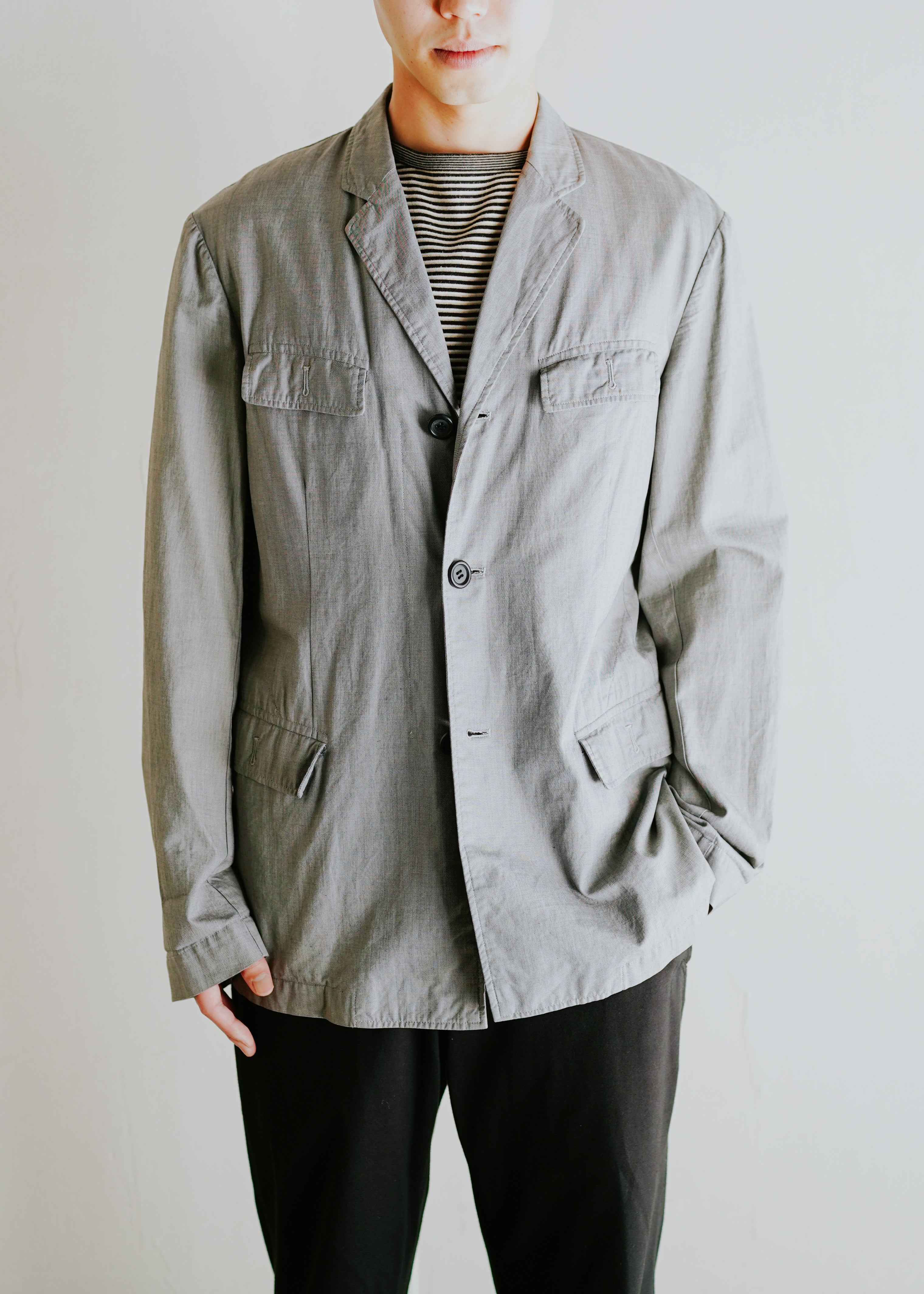 DRIES VAN NOTEN 98SS cotton 3 button fake flap buttonhole tailored jacket