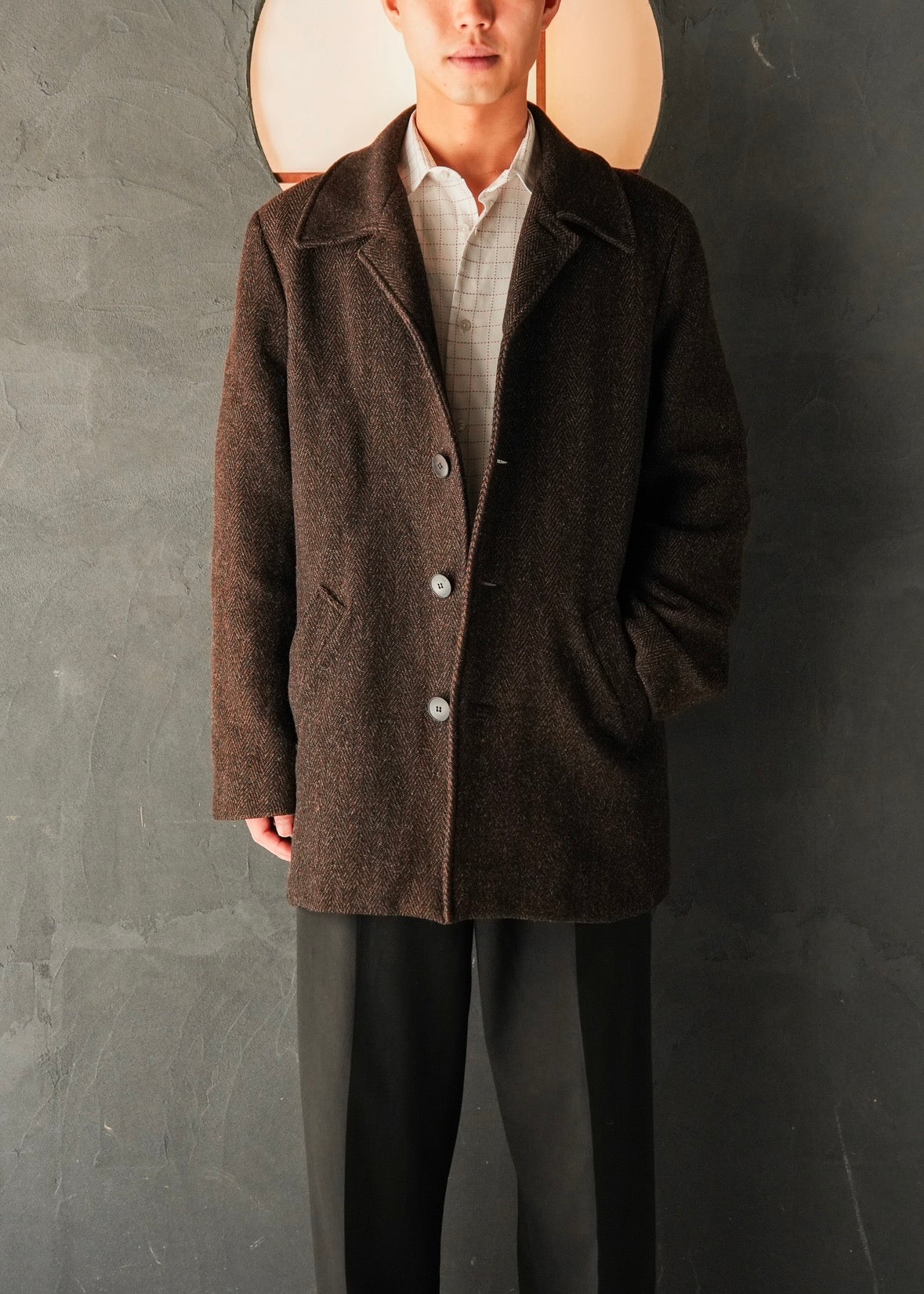 90’s agnes b. homme herringbone wool half coat