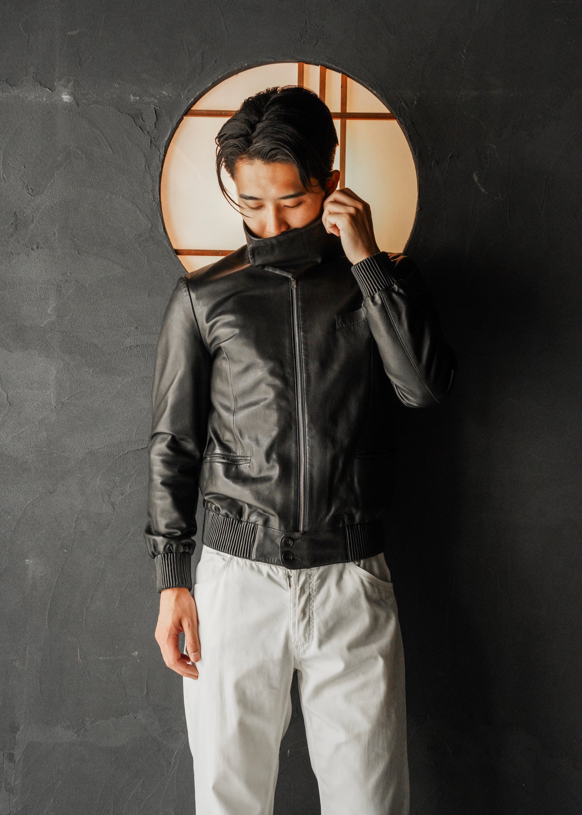 Paul Smith ポールスミス 2010AW スタンドカラー ジップアップ ラムレザー ジャケット メンズ