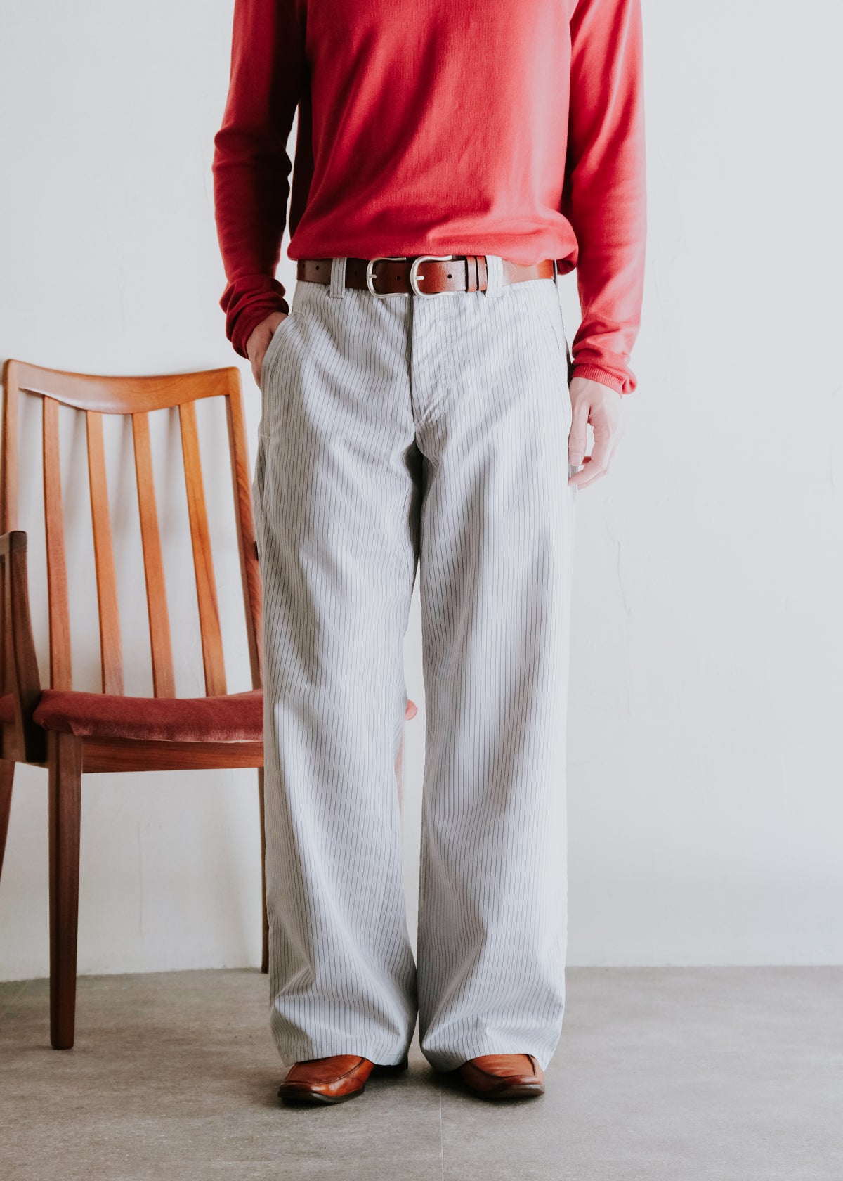 00's EMPORIO ARMANI striped wide buggy modal trousers