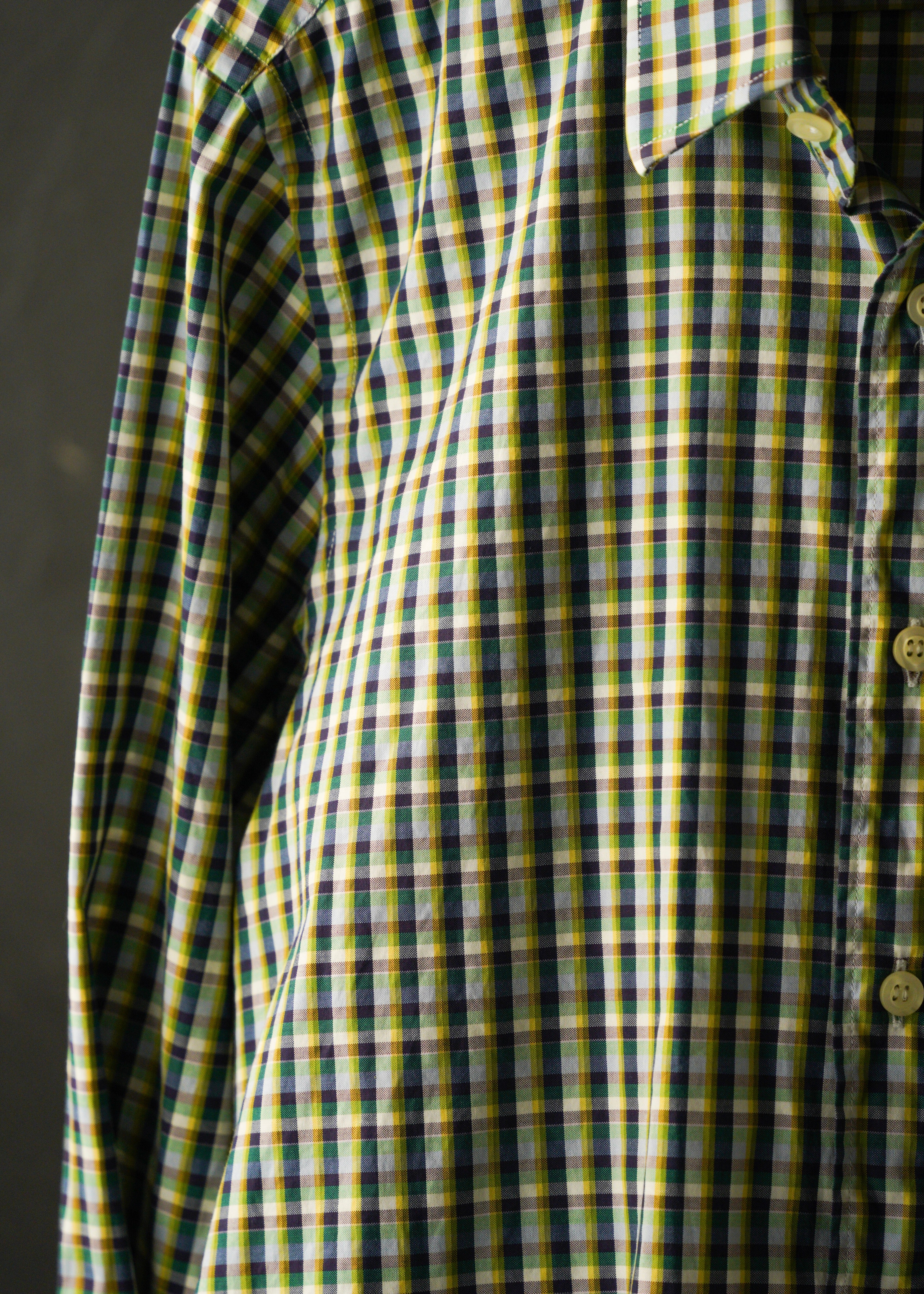 PRADA multi color check regular collar cotton shirt