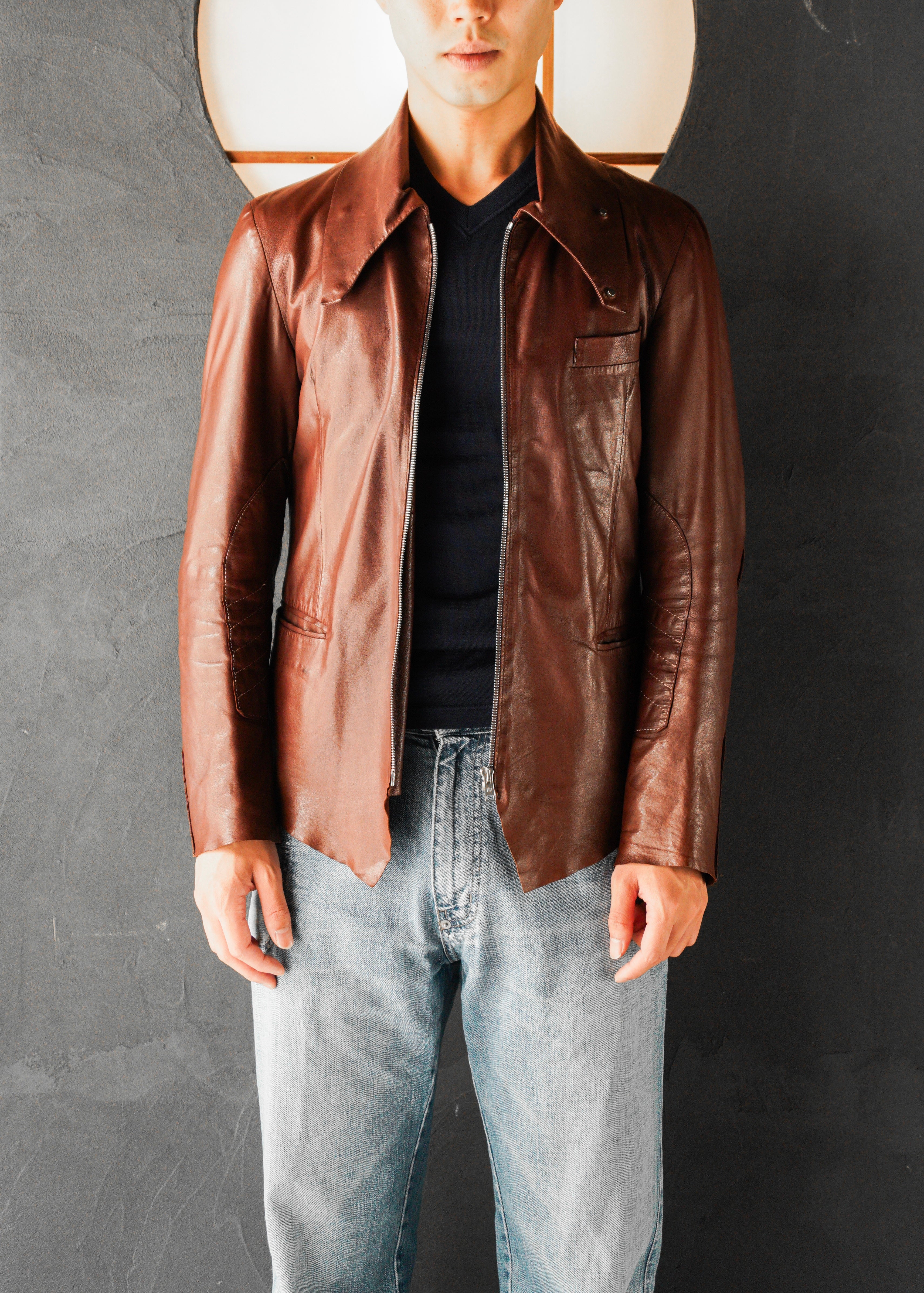 Paul Smith Asymmetrical Collar Leather Jacket in Burgundy