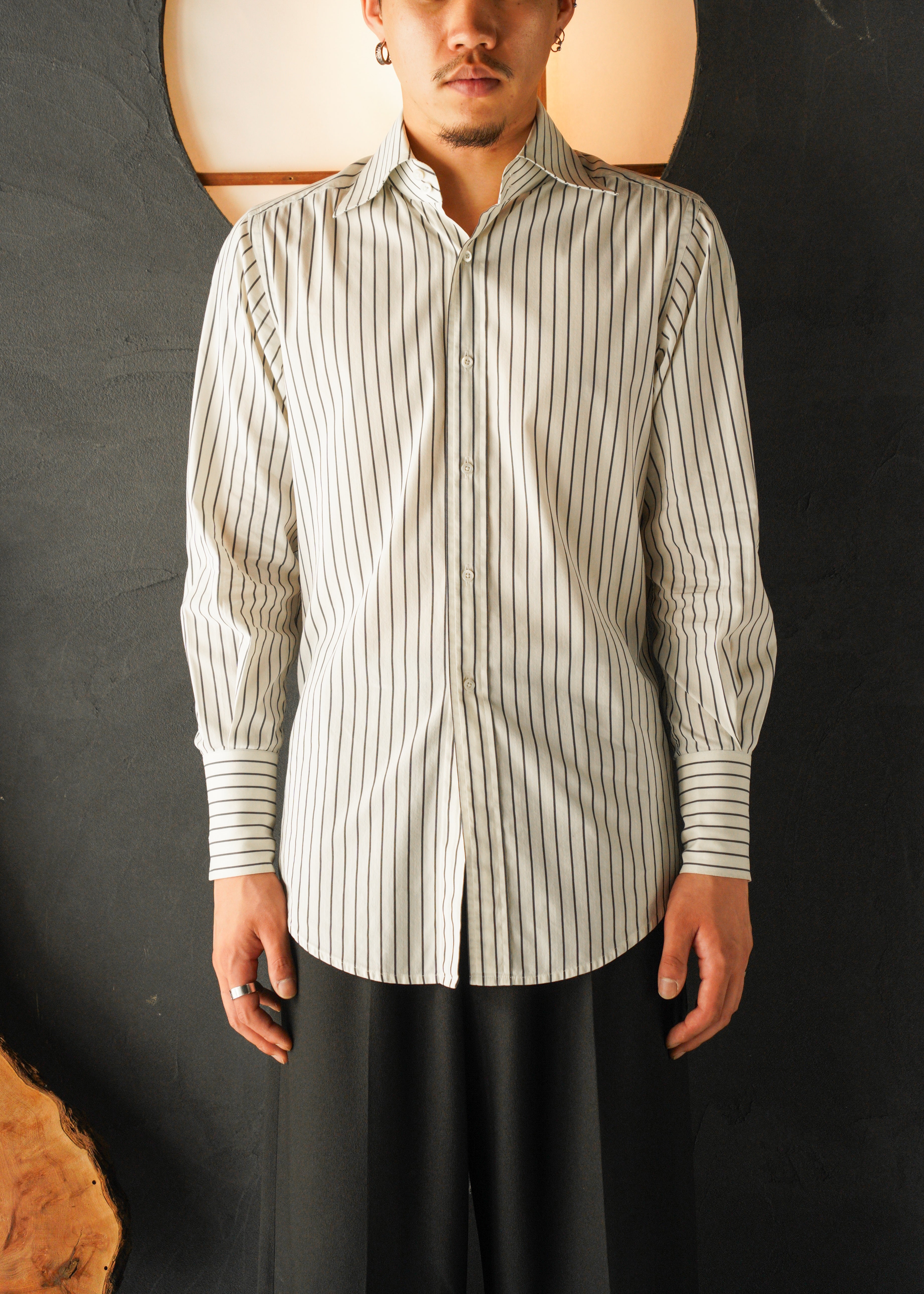 00’s GUCCI wide collar stripe cotton shirt