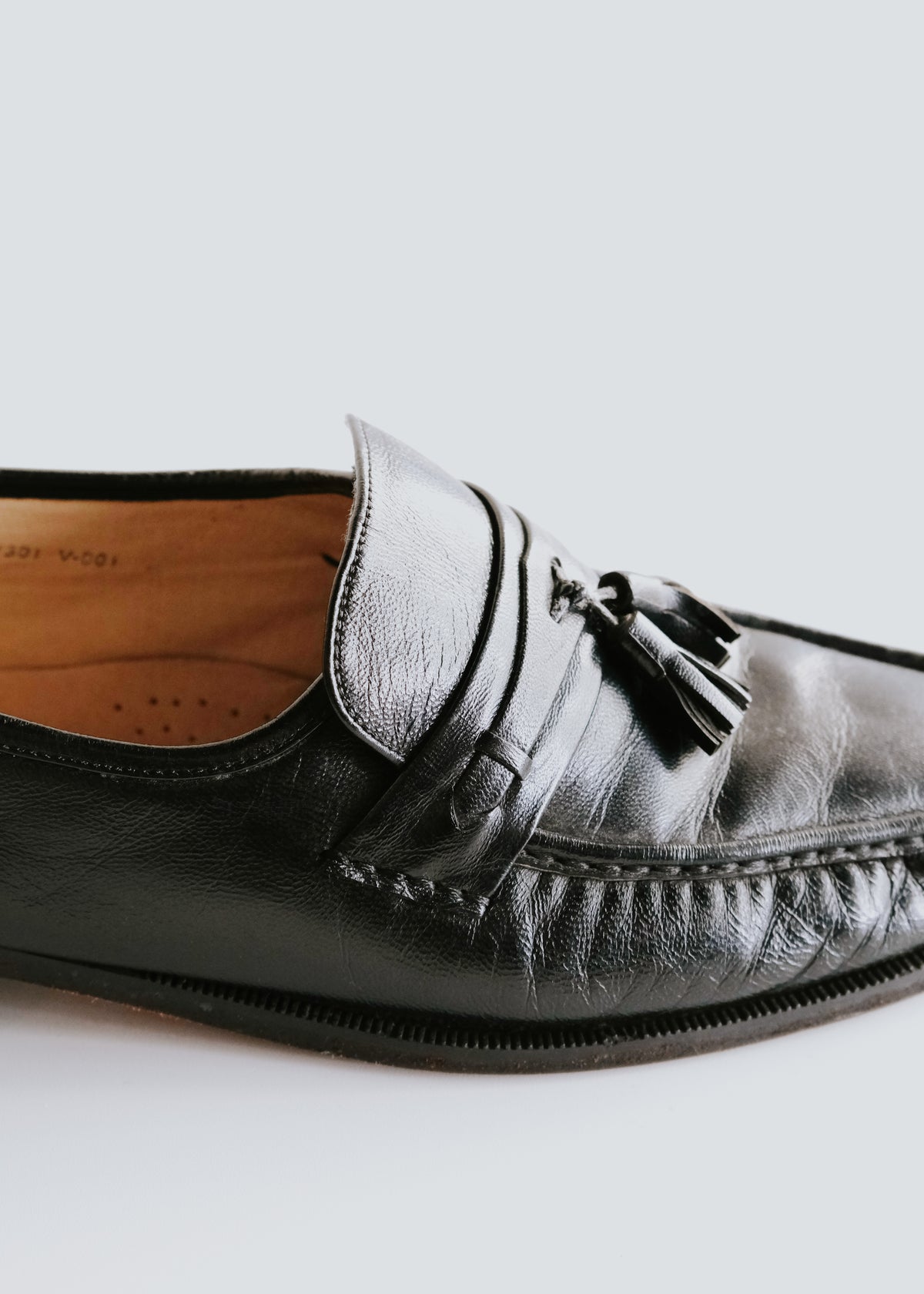 gathered leather tassel loafer