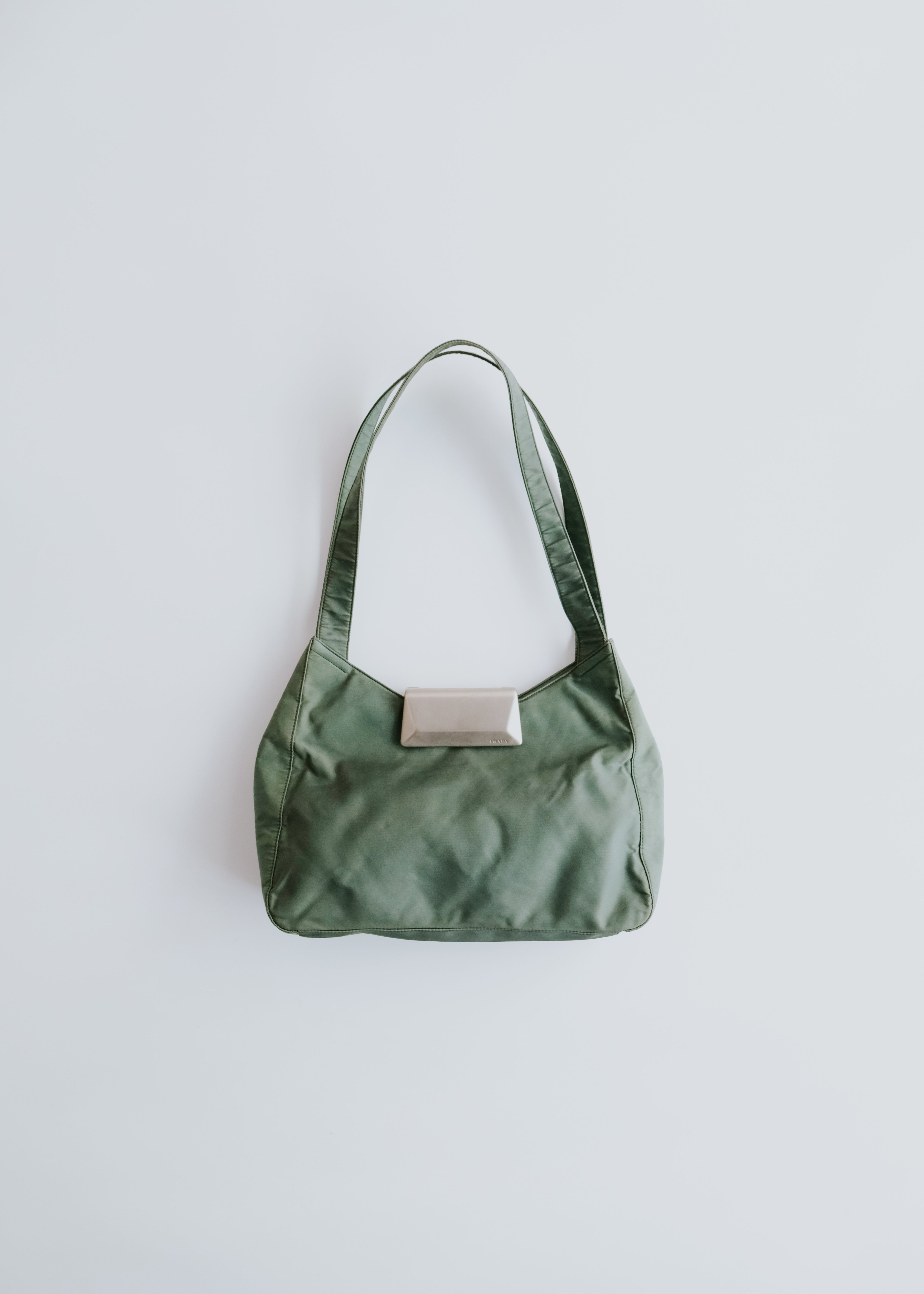PRADA 97AW metal clasp nylon hand bag