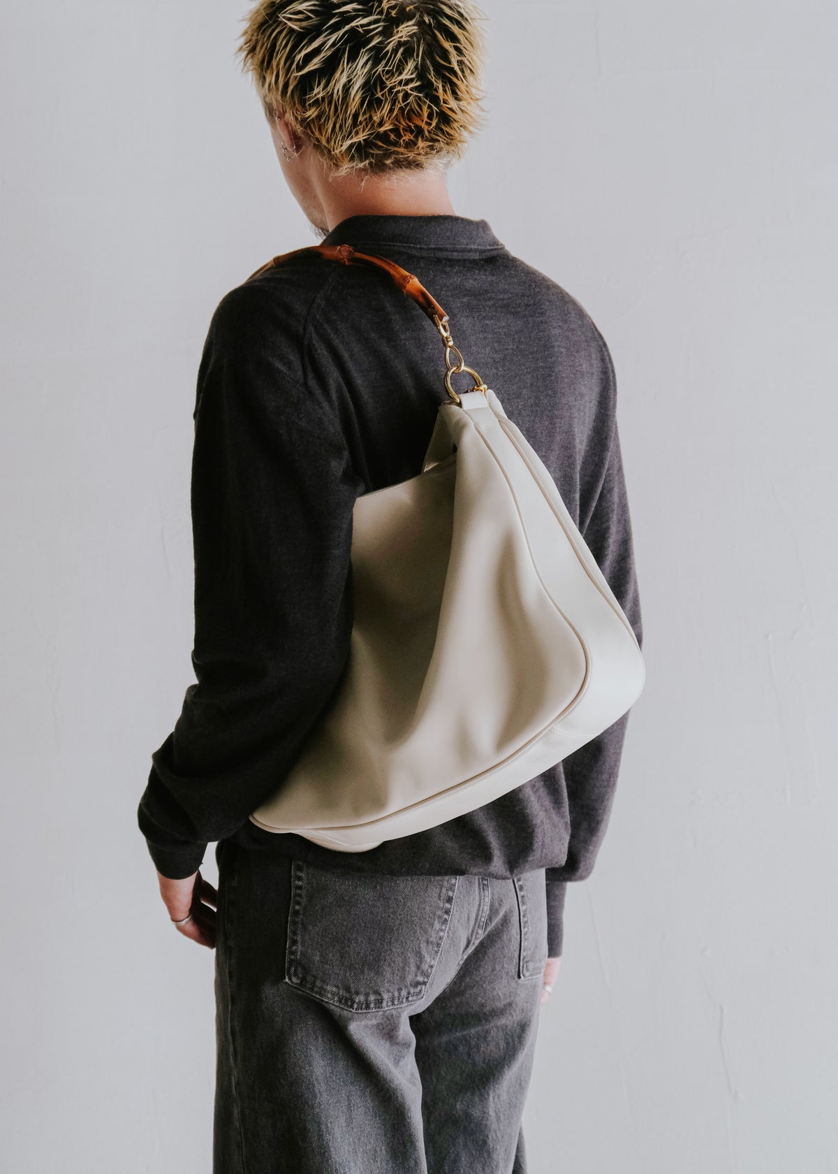 90-00's GUCCI leather 2way bag with bamboo handle