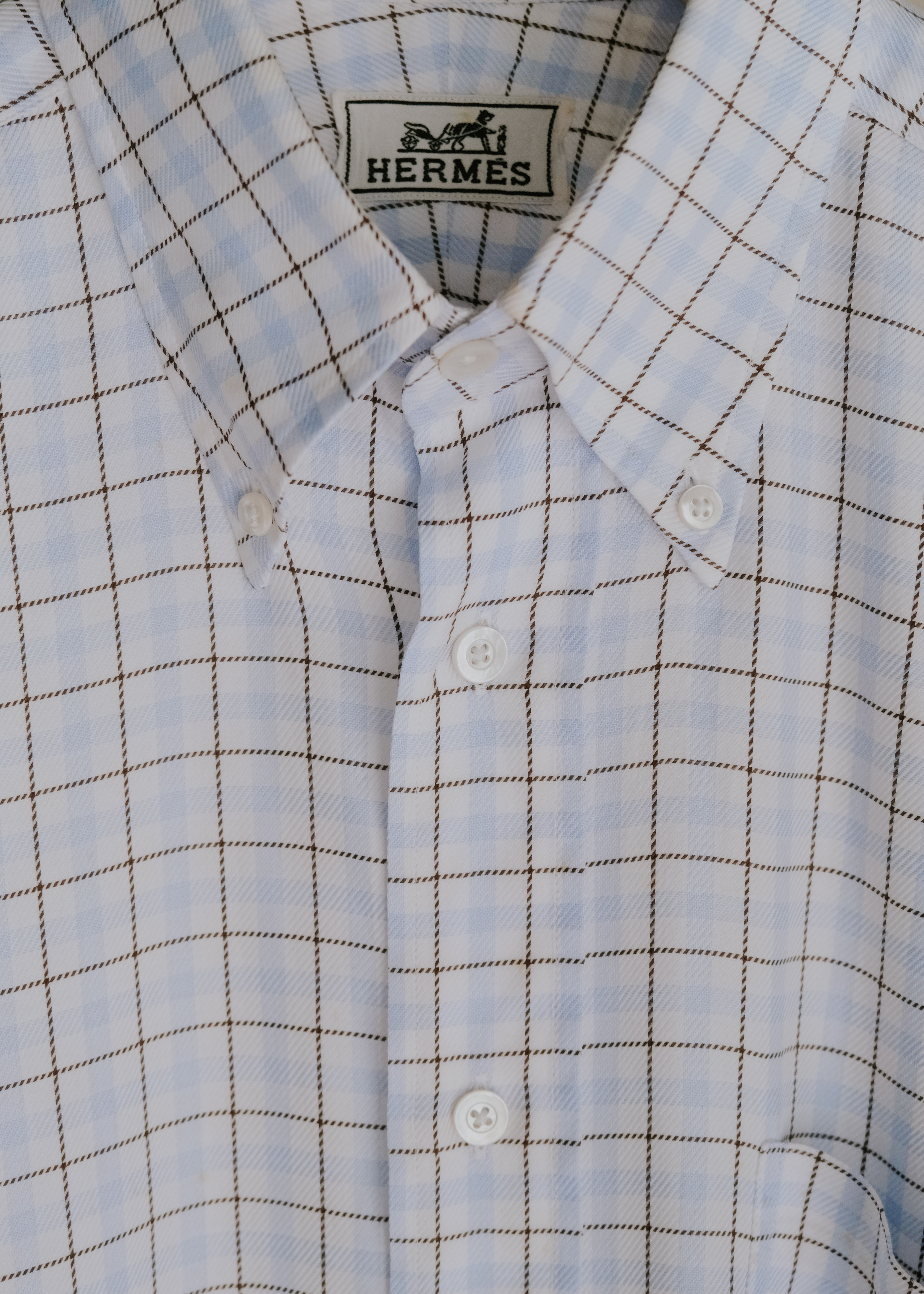 80-90's HERMÈS windowpane check button down shirt