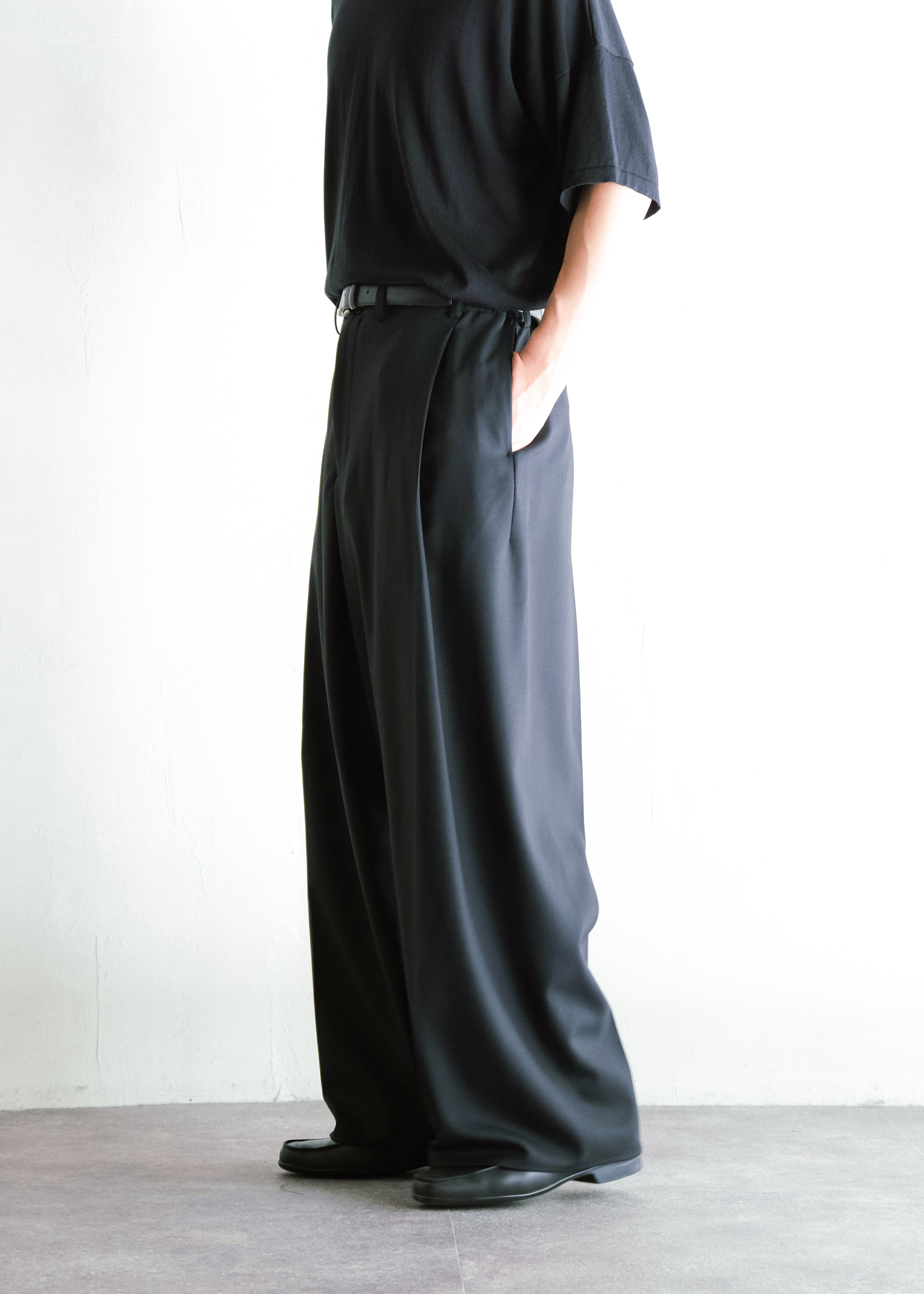 nonnotte 26AW Draping Crotch Box Pleats One- Tuck Trousers/ Deep Black