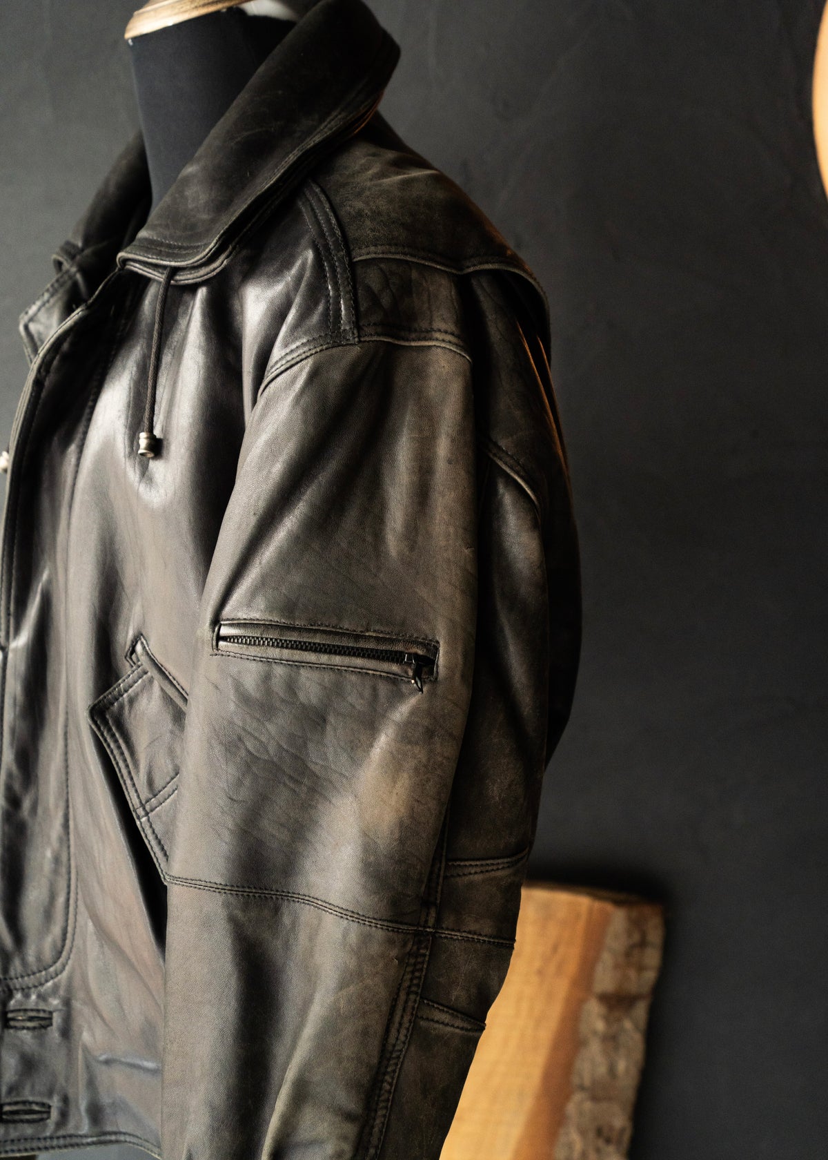 80-90's RUFFO fly front hooded leather blouson