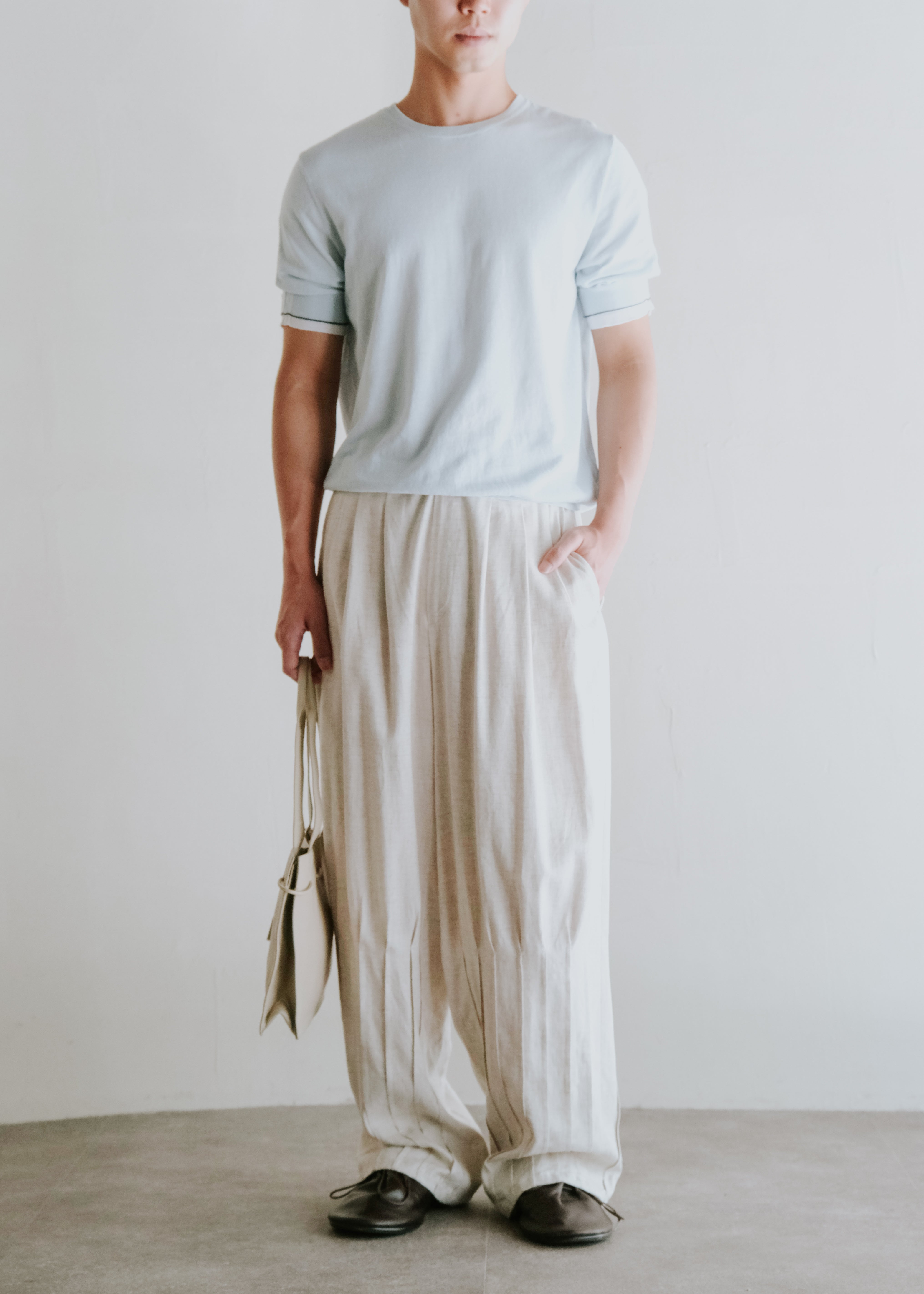 HOMO LUDENS 26SS pintuck linen slacks / Ivory