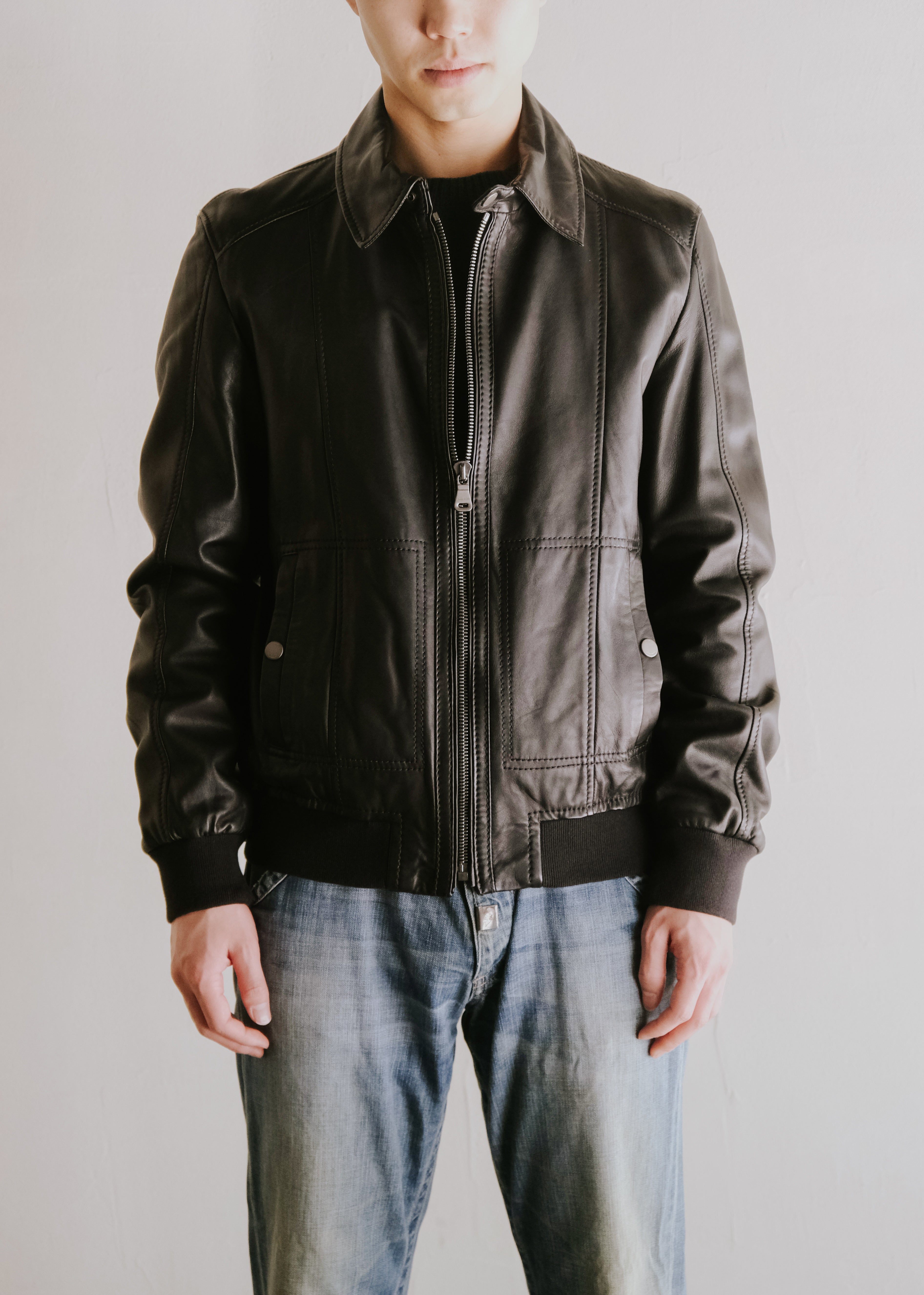 10's BOSS HUGO BOSS lamb leather zip up jacket
