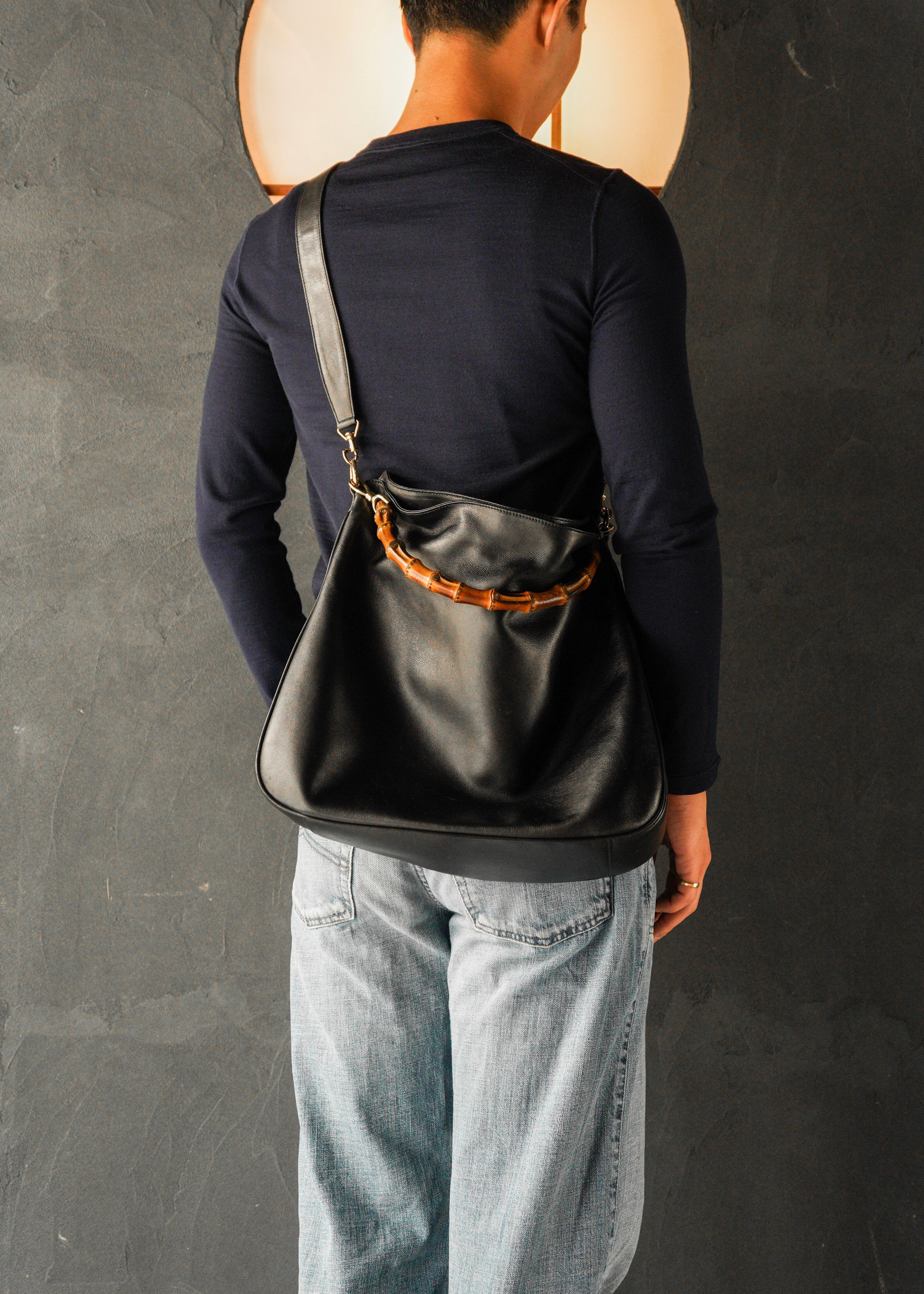 90-00’s GUCCI bamboo handle 2 way leather shoulder bag
