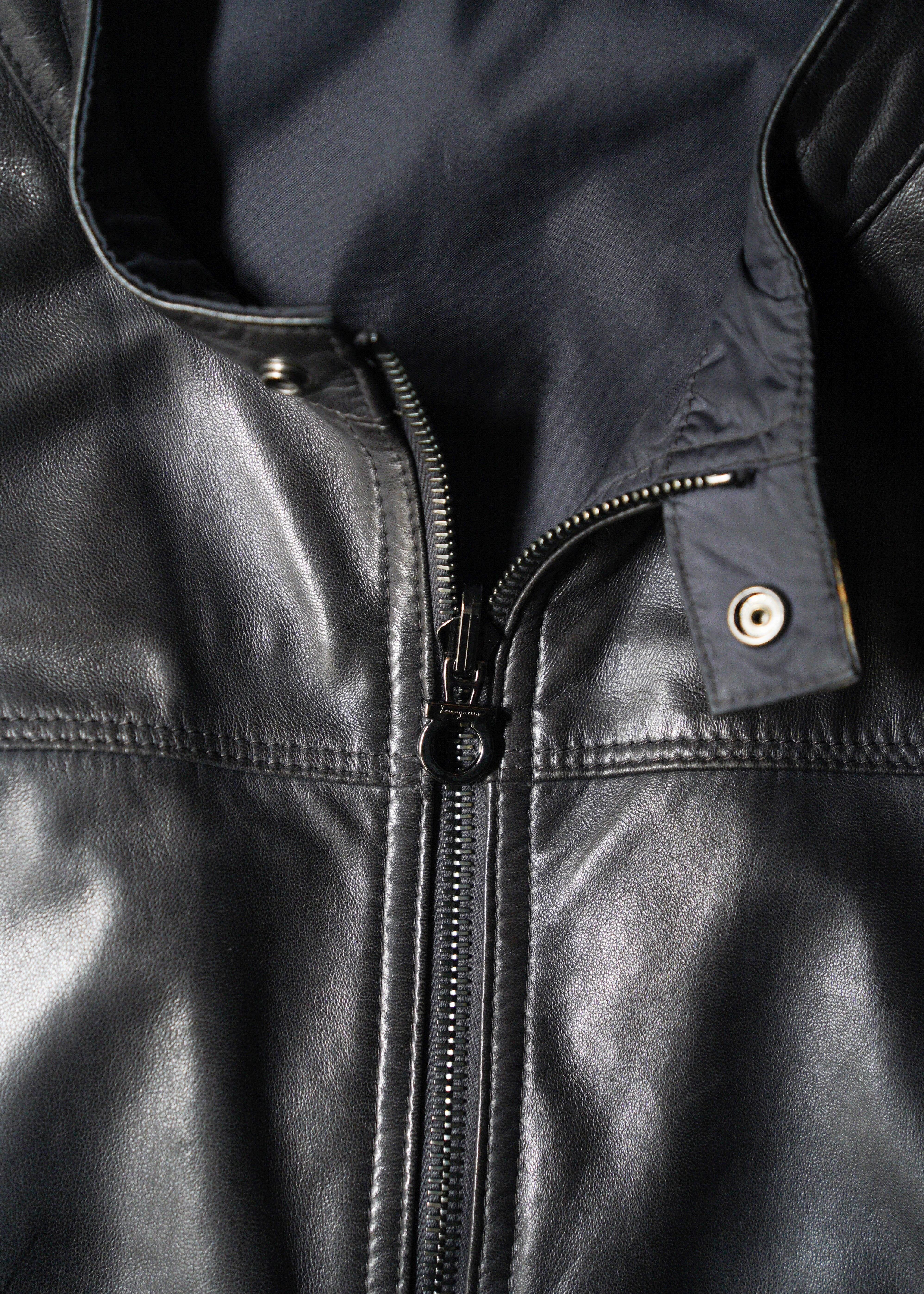 90’s Salvatore Ferragamo reversible single zip up leather jacket