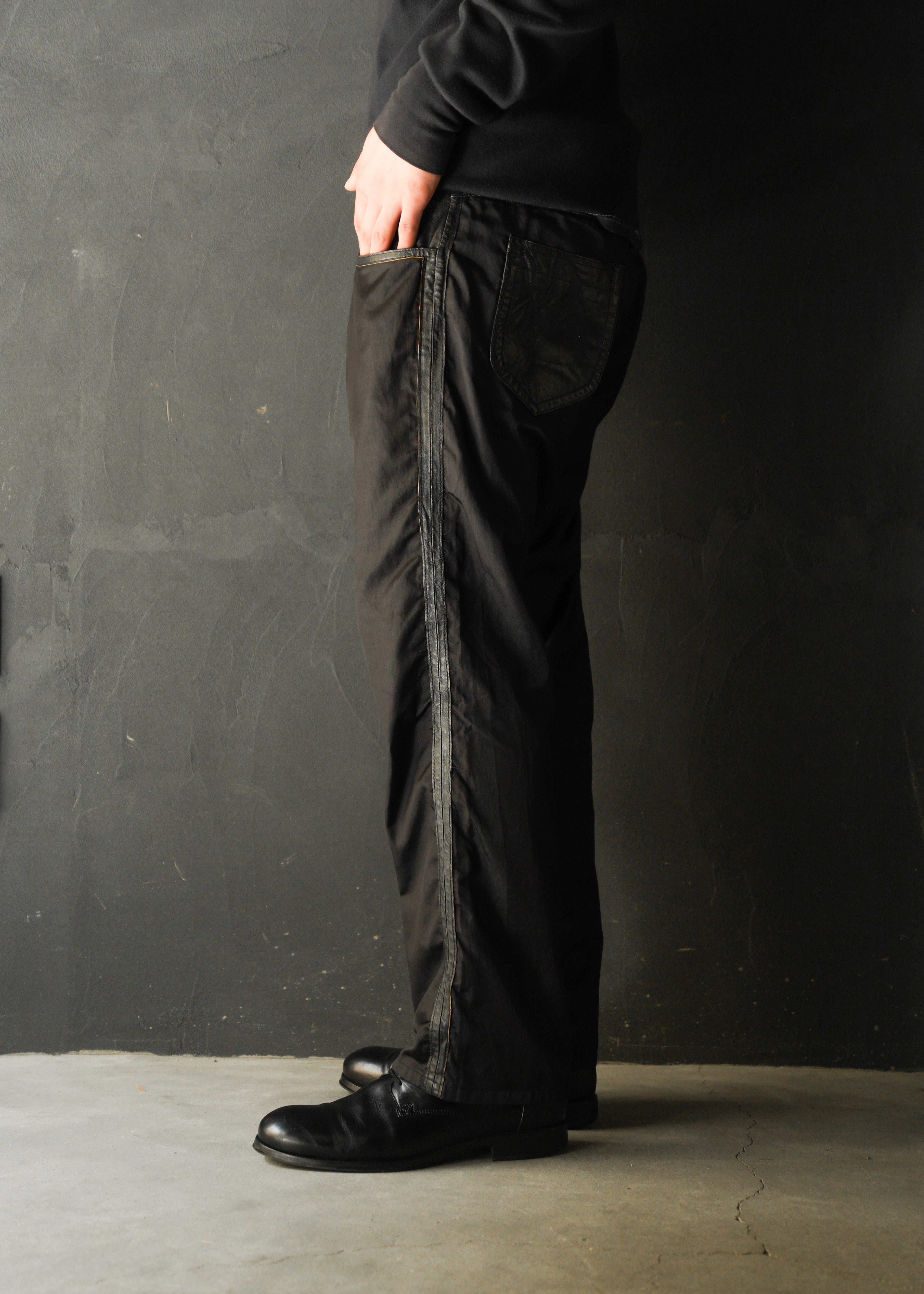 Martin Margiela 07SS switching leather nylon trousers