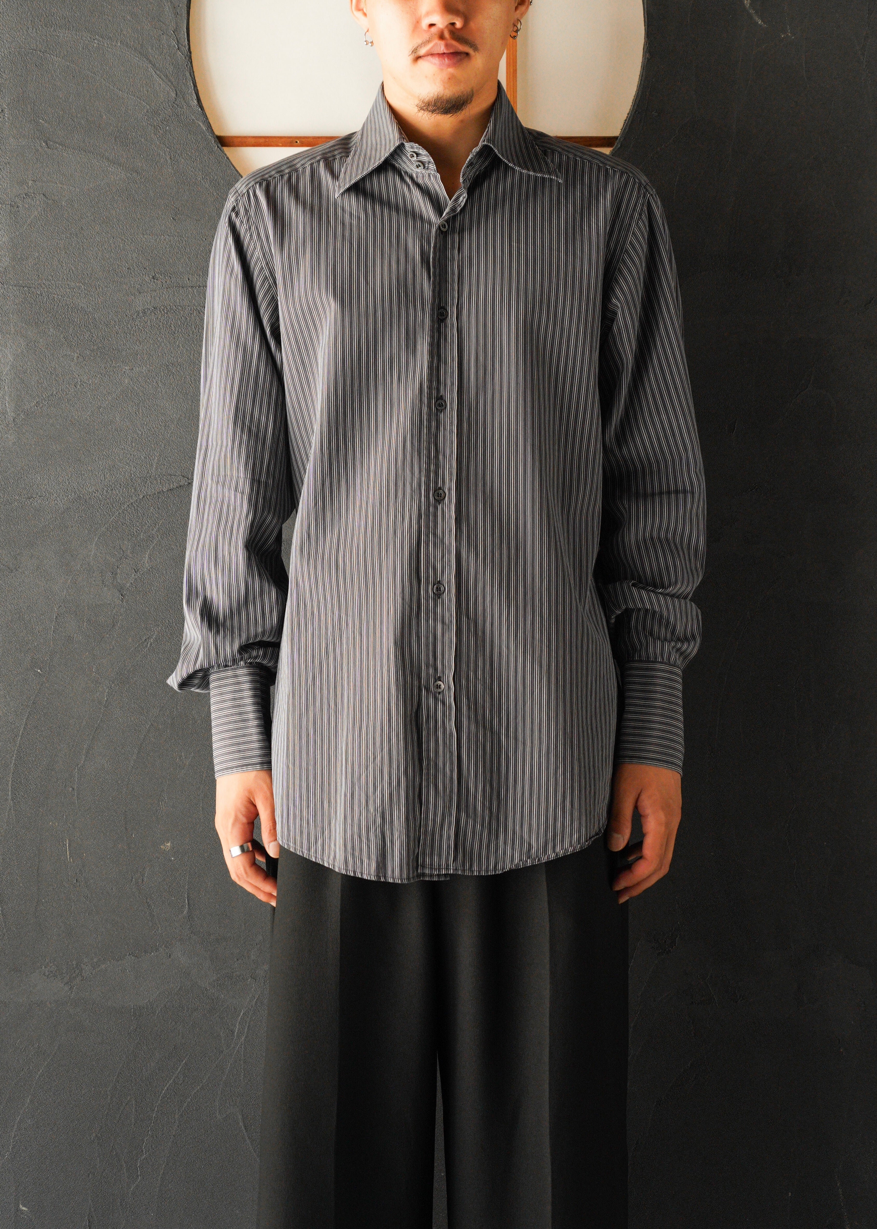 90-00’s GUCCI wide collar cotton stripe shirt