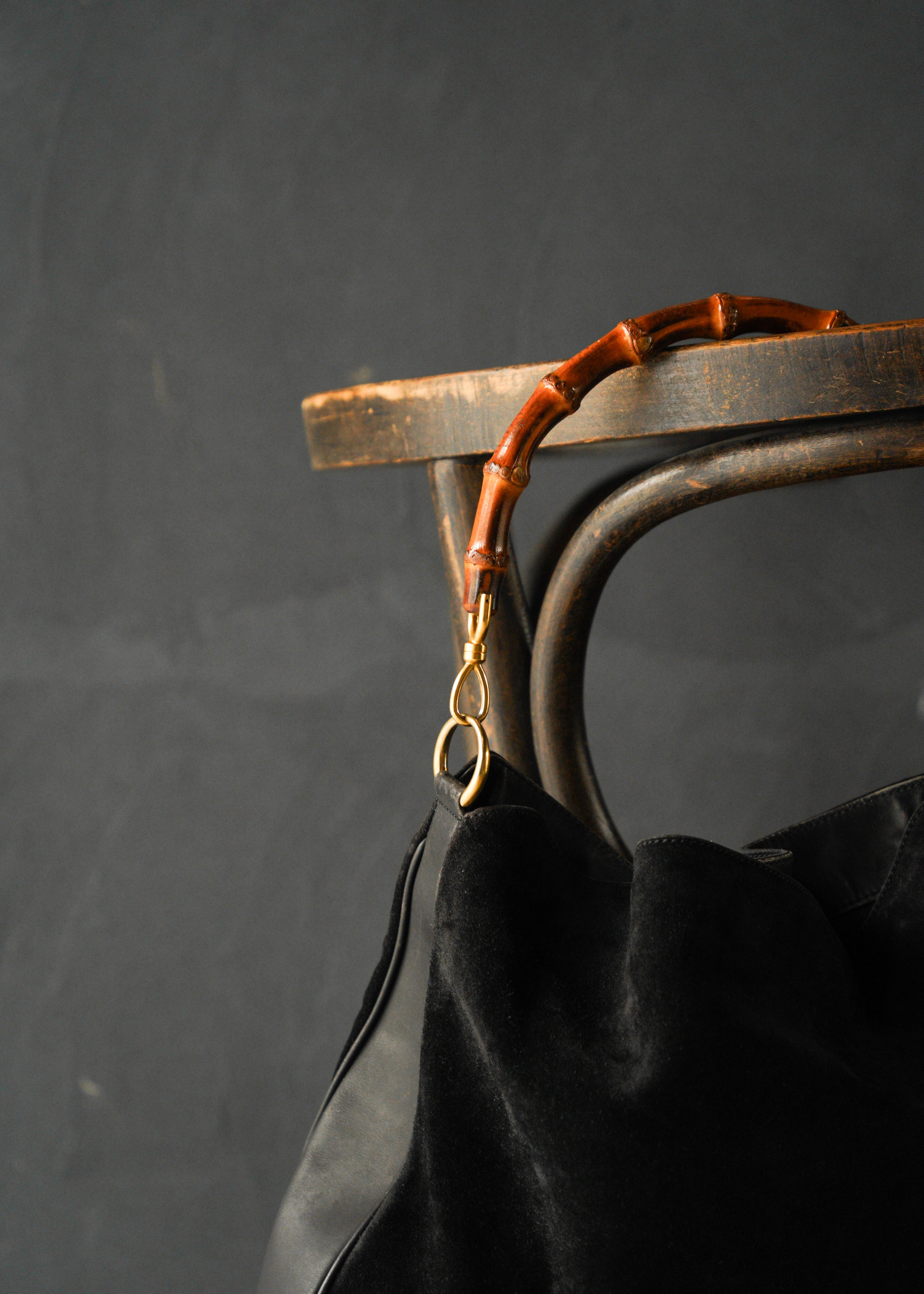 90-00's GUCCI bamboo suede leather 2way shoulder bag