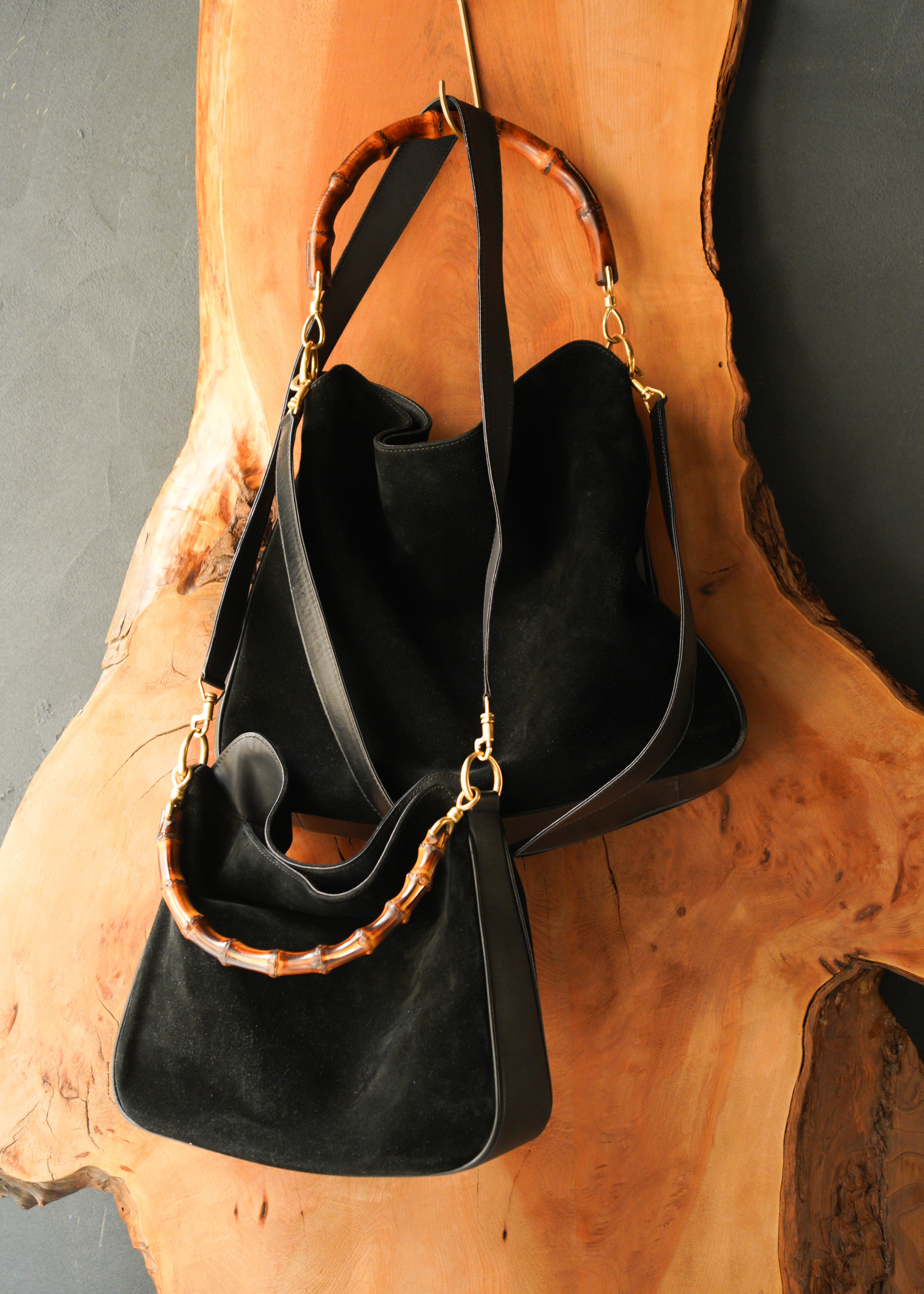 90-00’s GUCCI bamboo handle suede leather 2 way shoulder bag