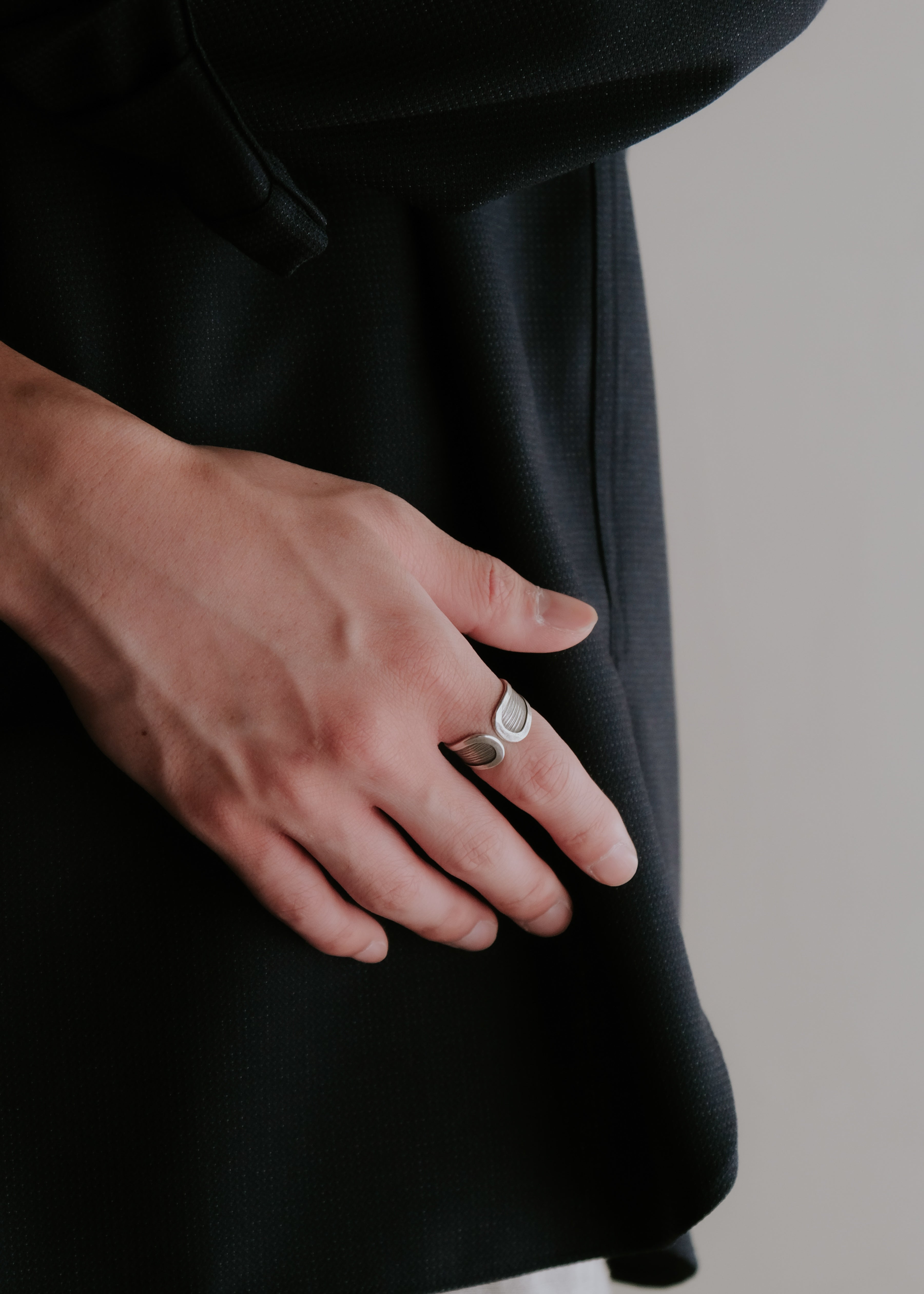 Karen silver line-engraved adjustable open ring