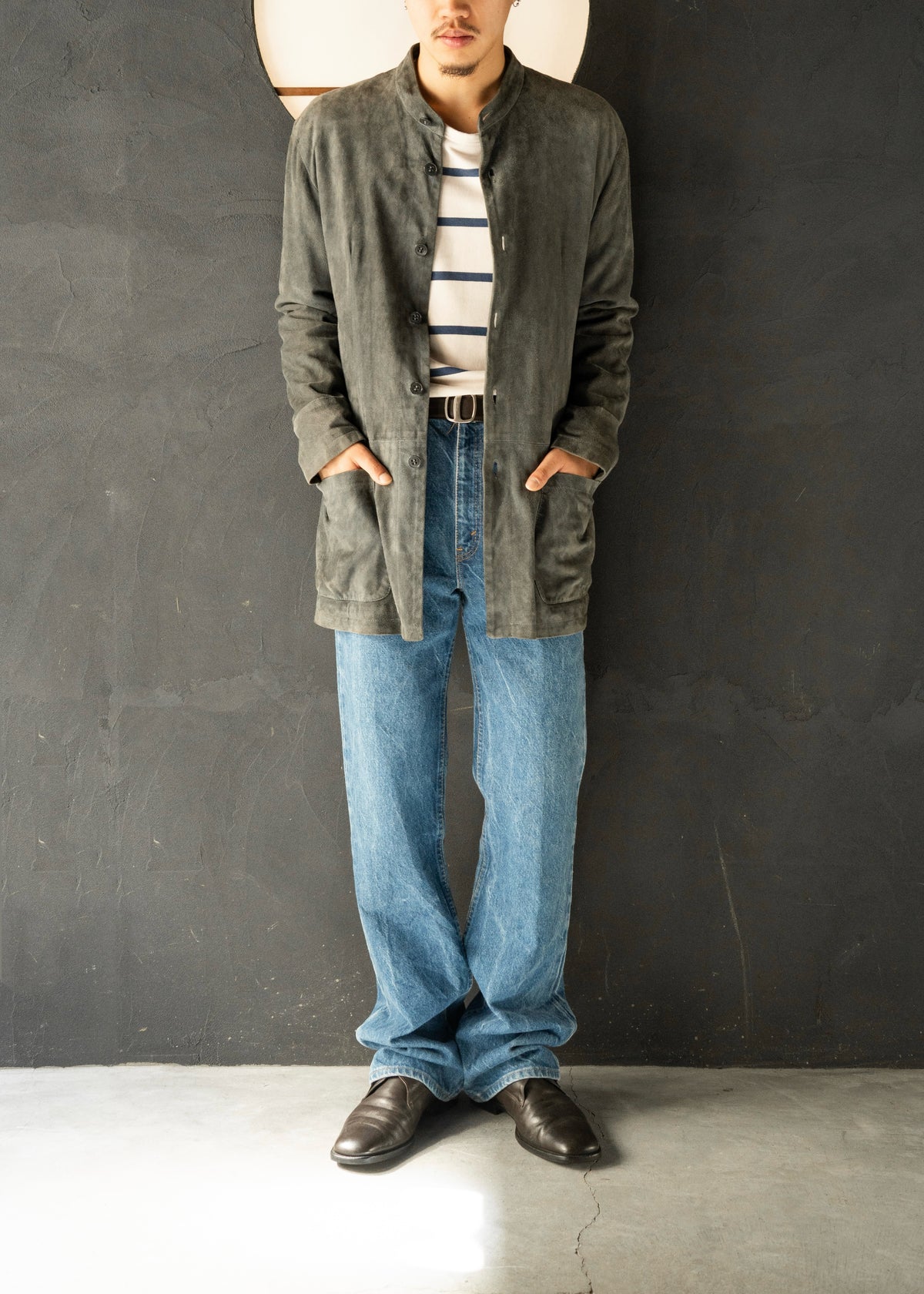 1998SS EMPORIO ARMANI band collar suede leather jacket