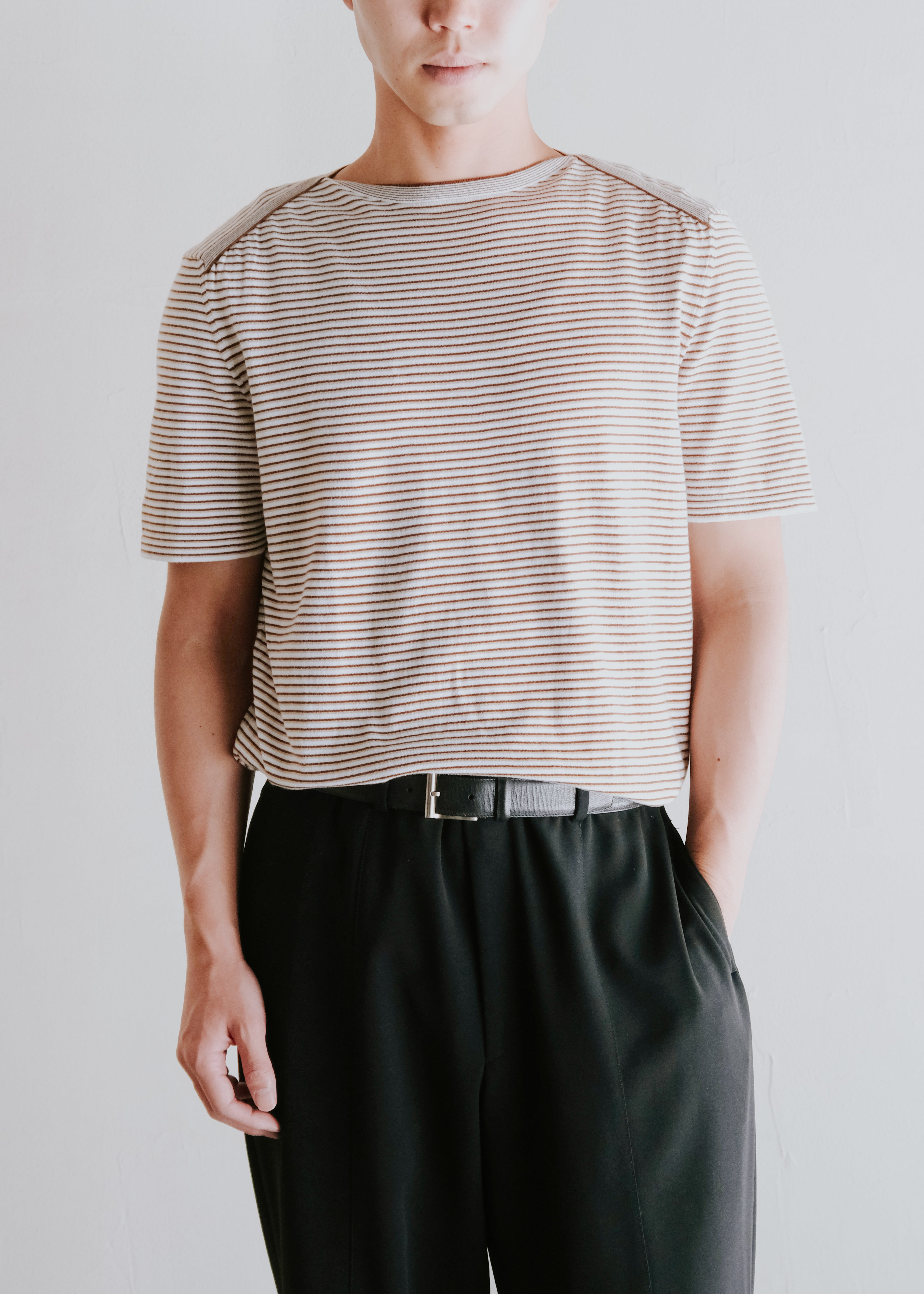 00's HERMÈS boat neck stripe knit T shirt