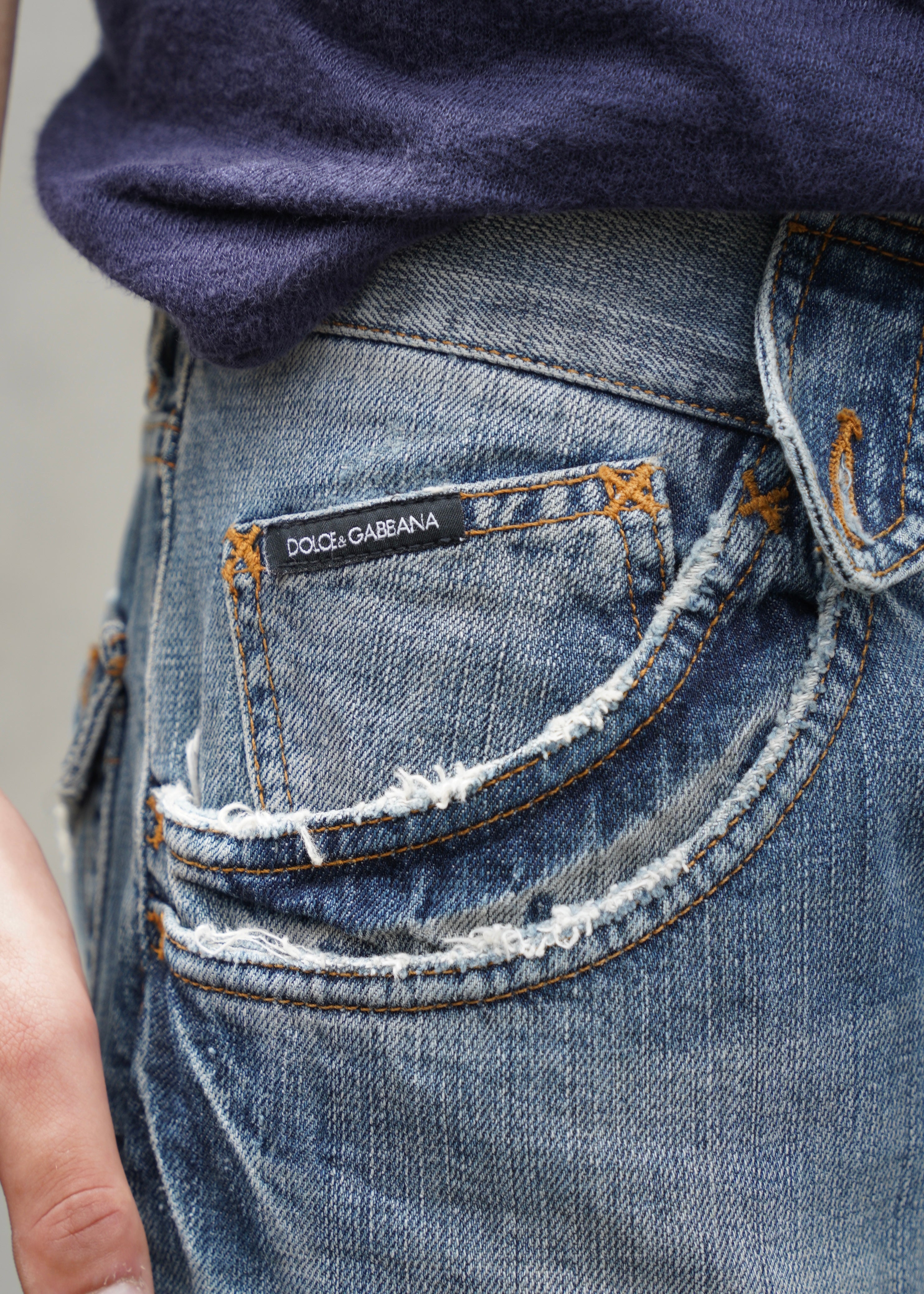 00’s Dolce&Gabbana damage straight denim pant