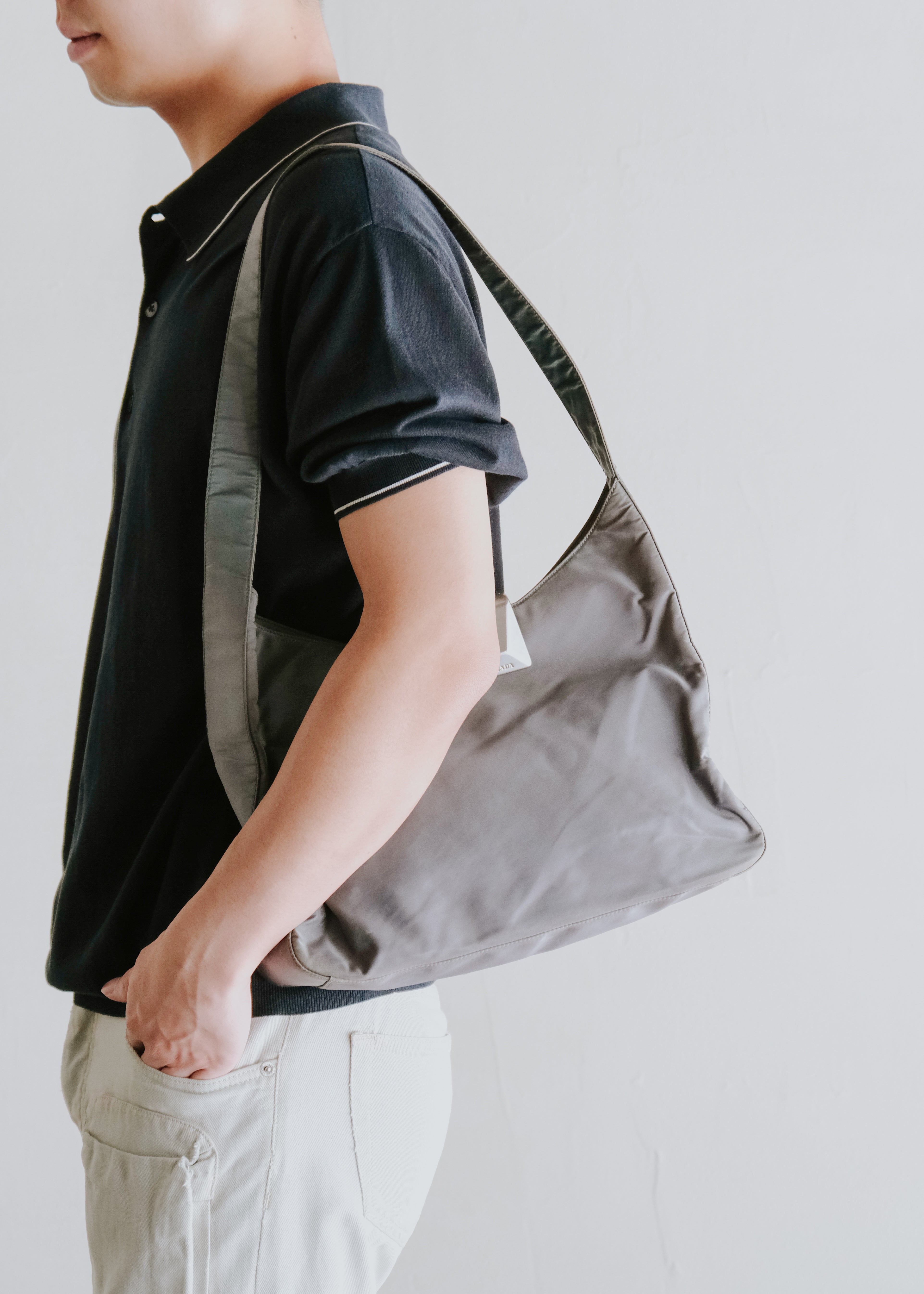 PRADA 97AW metal plate nylon shoulder bag