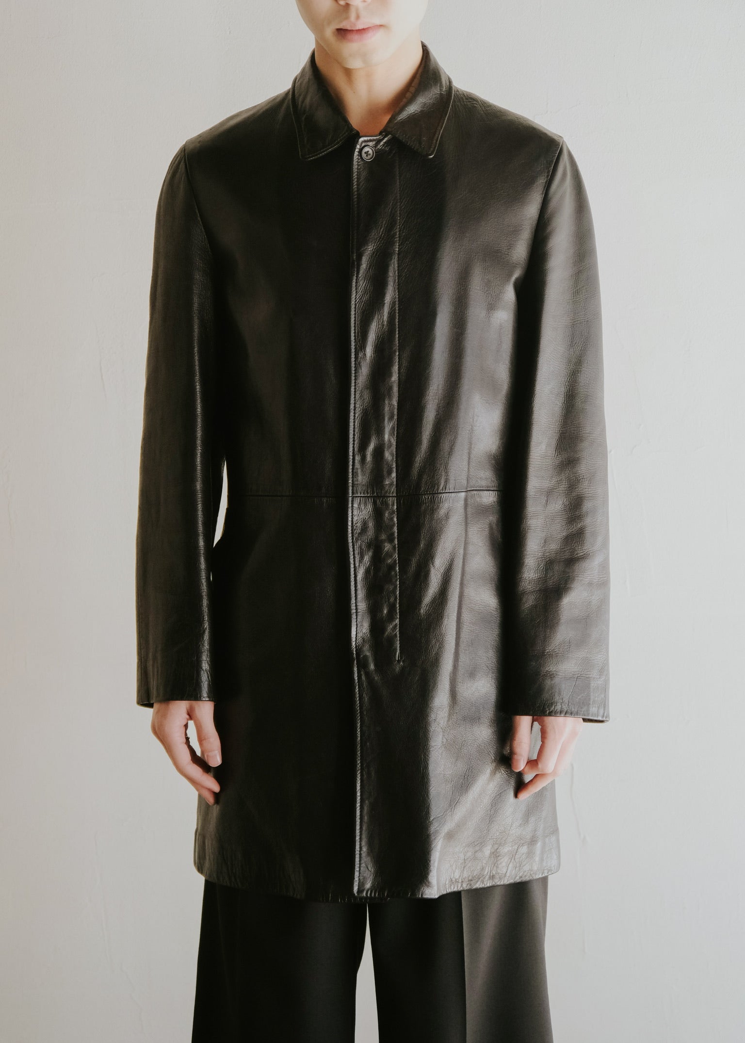 00's JIL SANDER fly front leather mid length coat