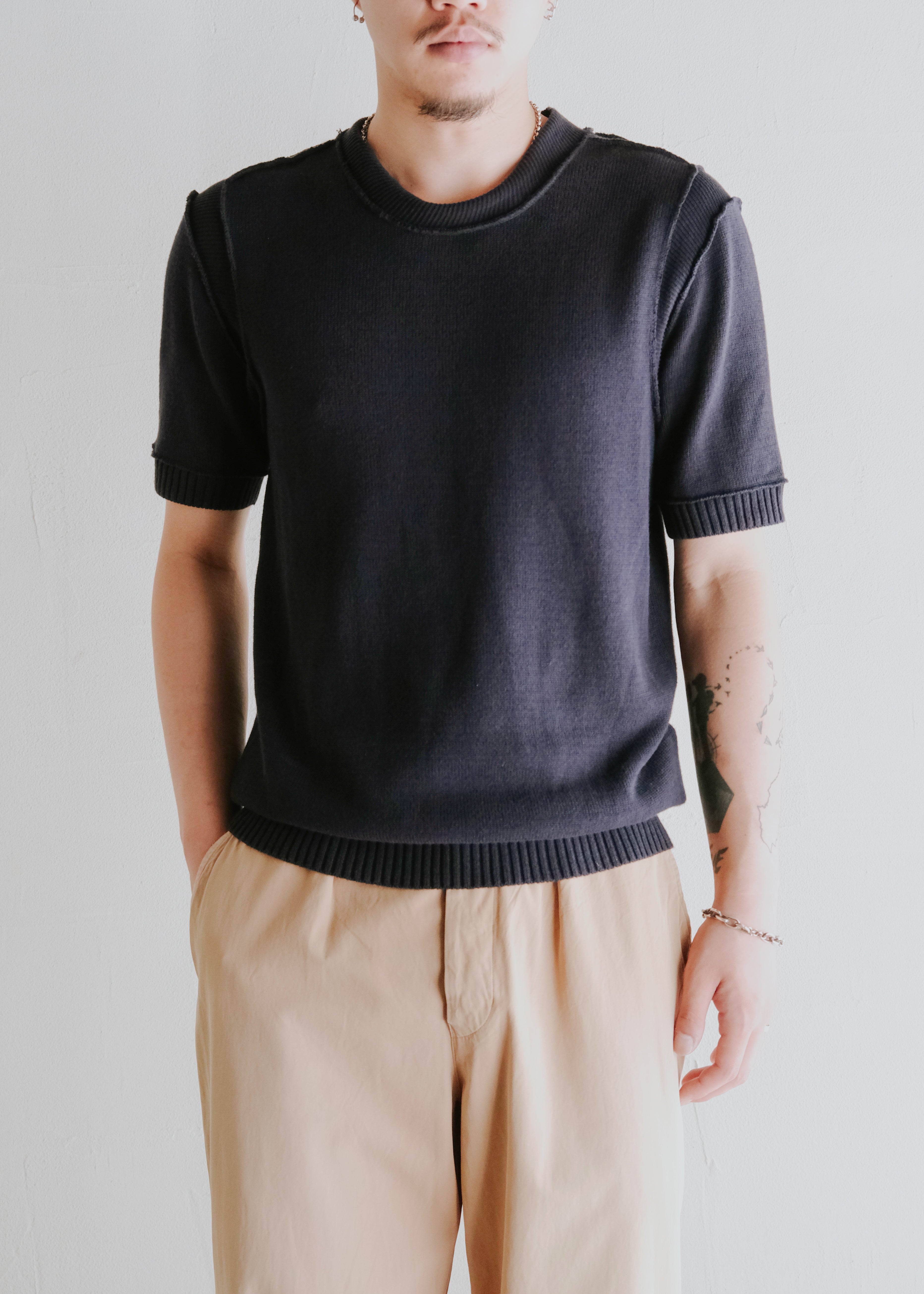 00's DOLCE & GABBANA ribbed seam cotton knit T-shirt