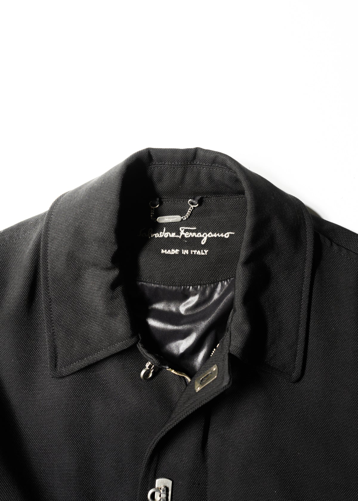 90-00’s Salvatore Ferragamo fly front wool blend nylon half coat