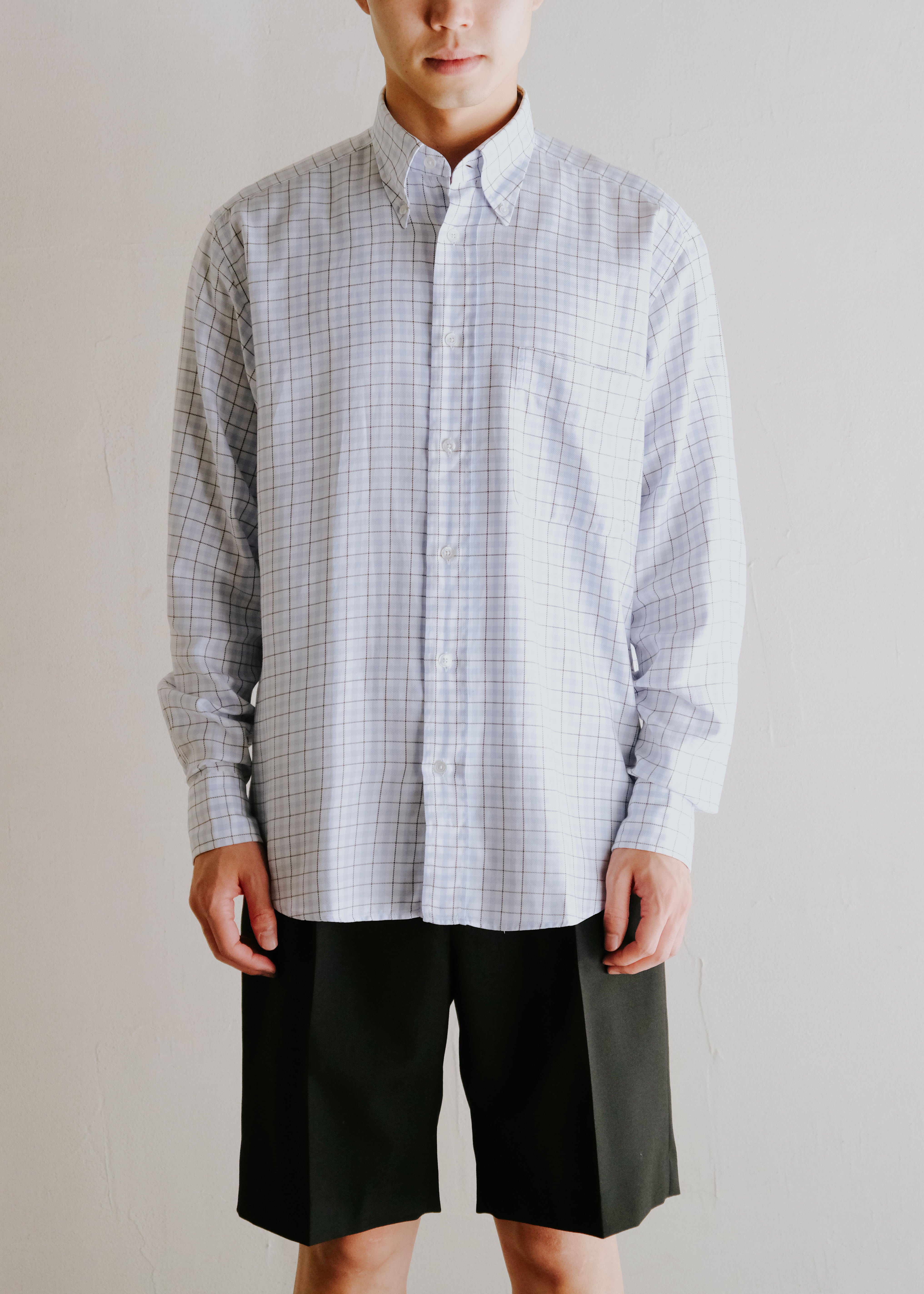 80-90's HERMÈS windowpane check button down shirt