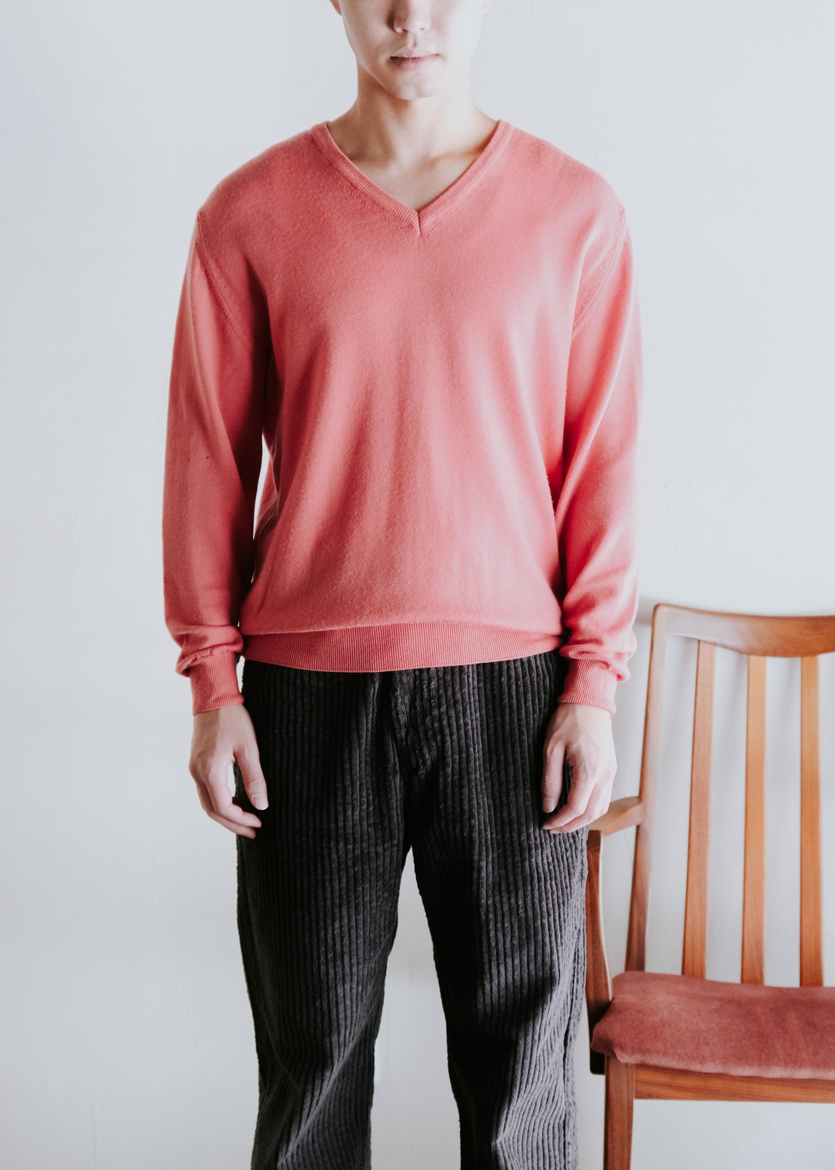 80's- euro pure new ウール v-neck ニット メンズ