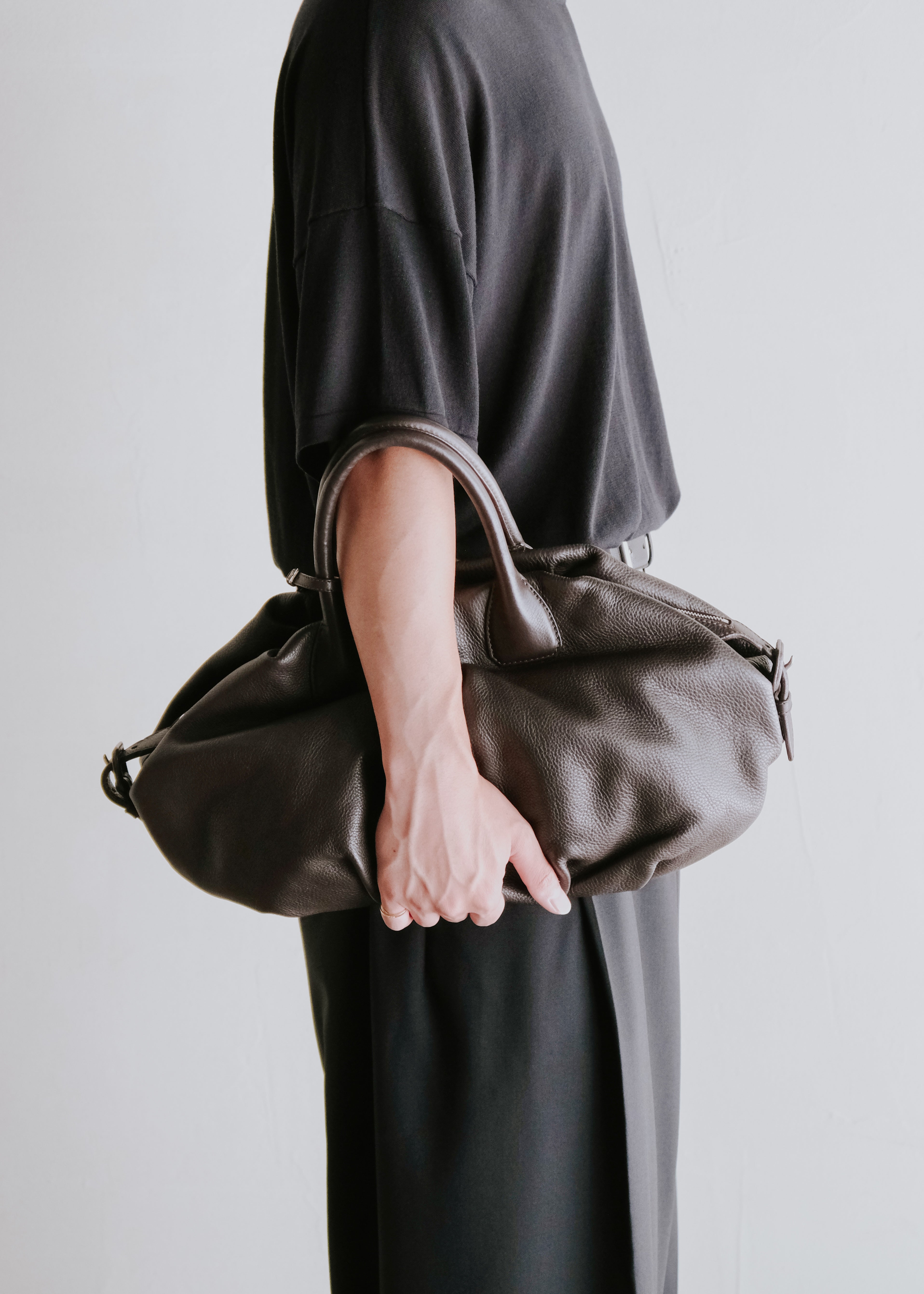 00's JIL SANDER gathered leather top handle bag